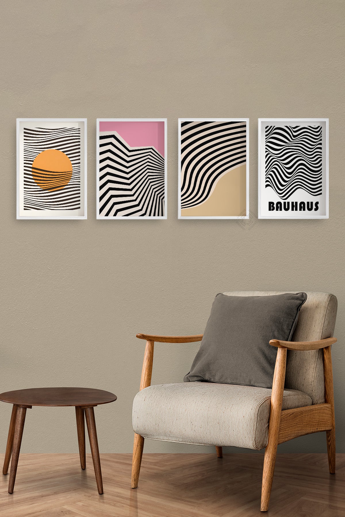 Bauhaus Minimalist 4'lü Beyaz Çerçeveli Poster, Tablo Seti No:29