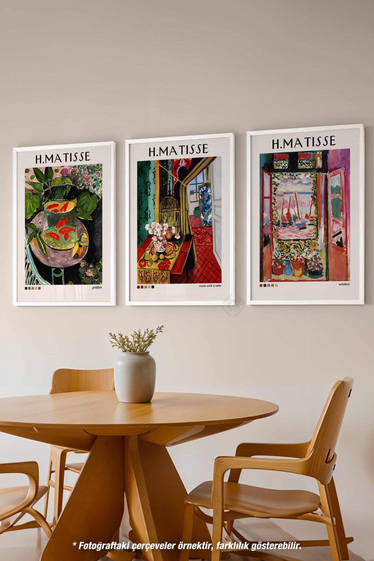 H Matisse 3'lü Beyaz Çerçeveli Poster, Tablo Seti No:38