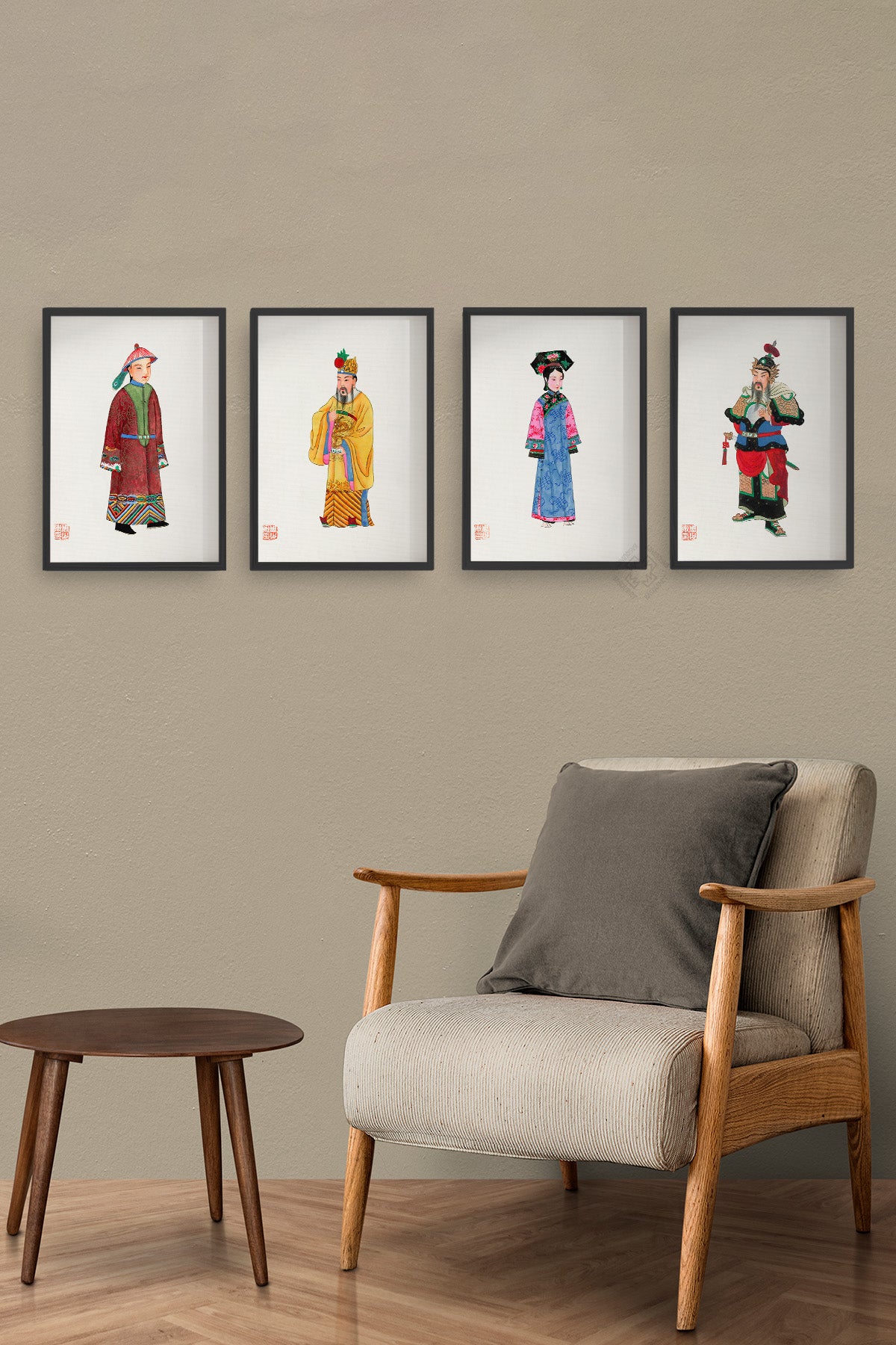 Japon İllüstrasyon 4'lü Siyah Çerçeveli Poster, Tablo Seti No:46