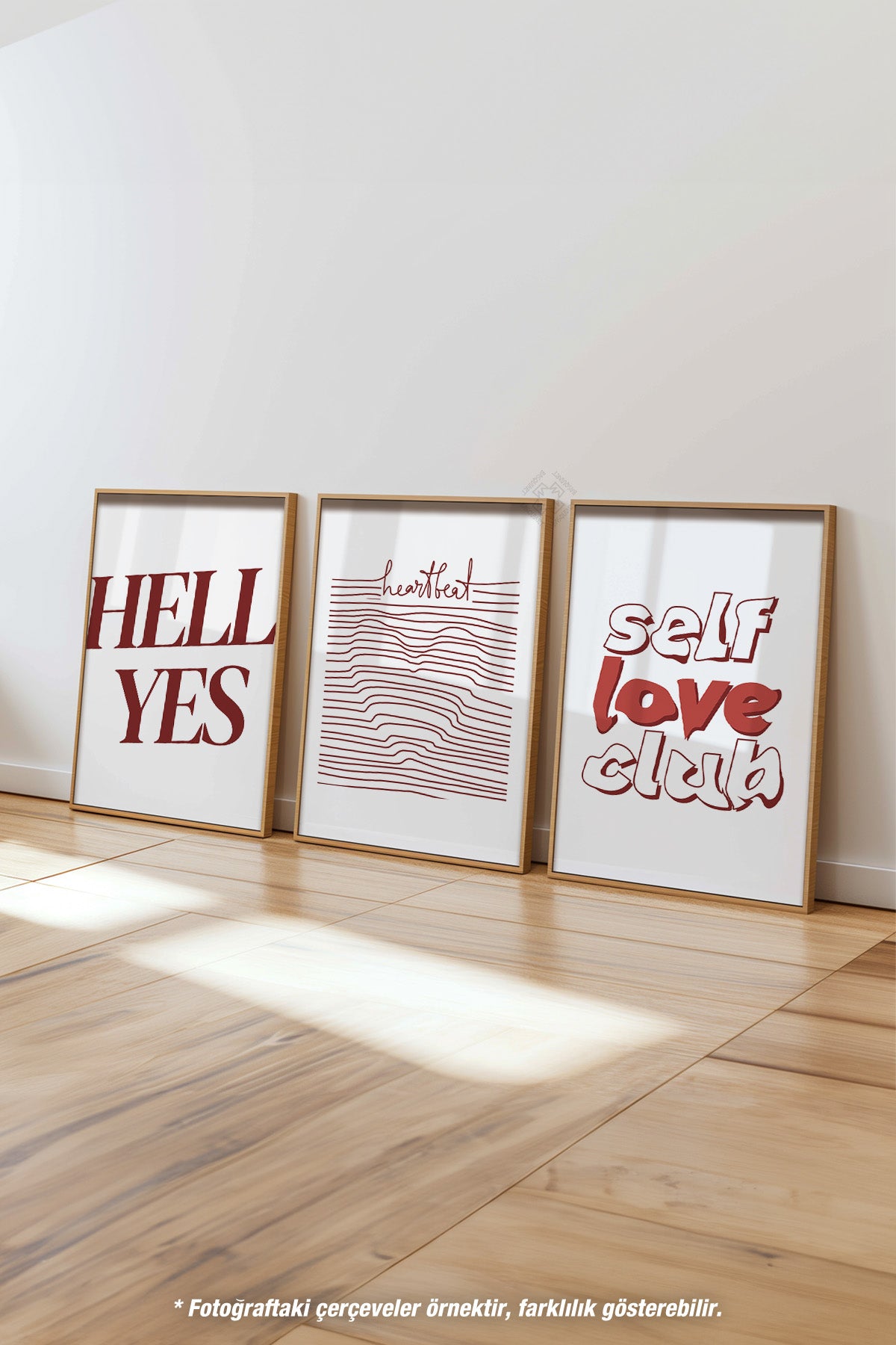 Modern Tipografi 3'lü Ahşap Çerçeveli Poster, Tablo Seti No:26