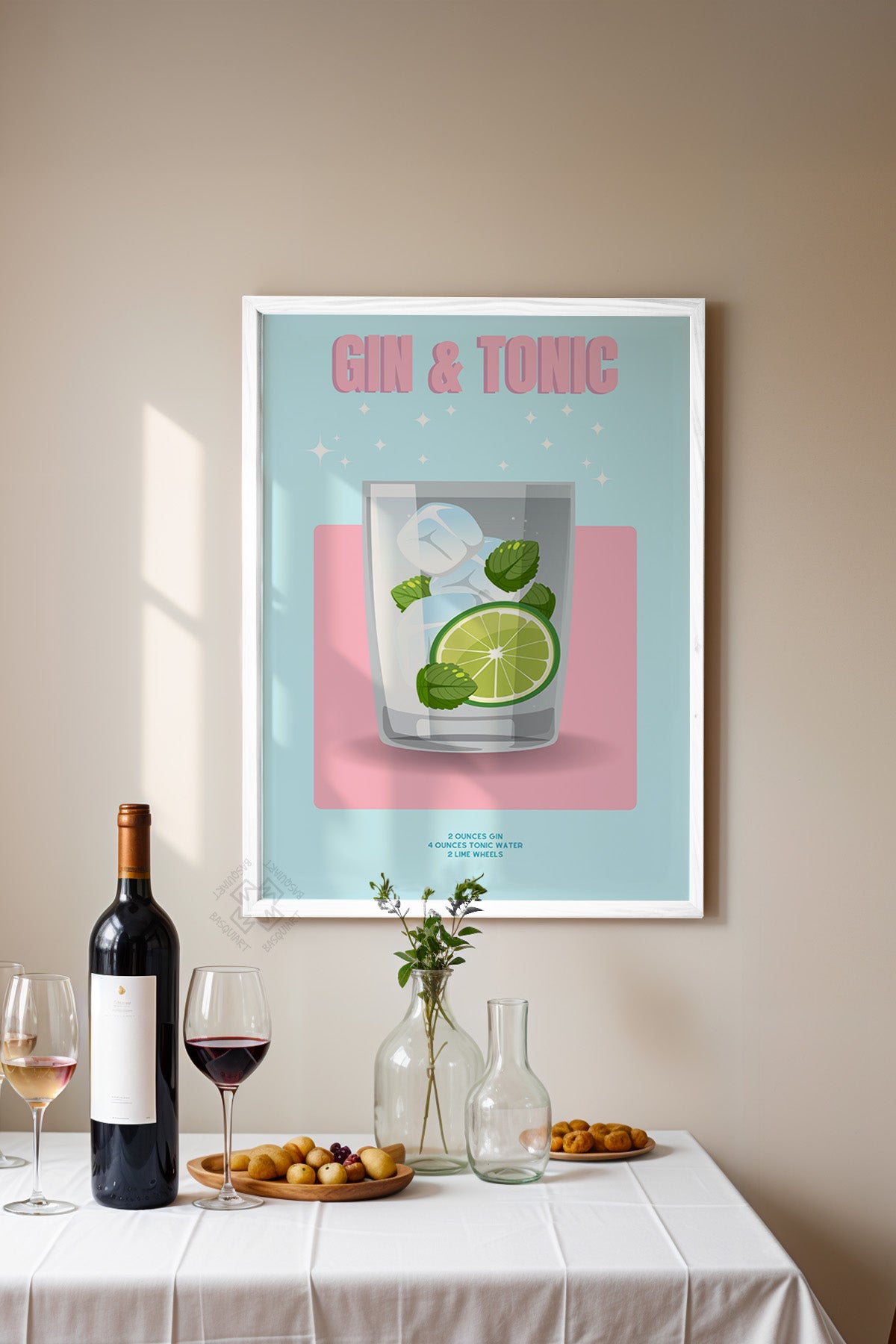 Kokteyl Serisi Beyaz Çerçeveli Poster, Tablo, Cafe, Restoran, Mutfak Duvar Dekoru No:57