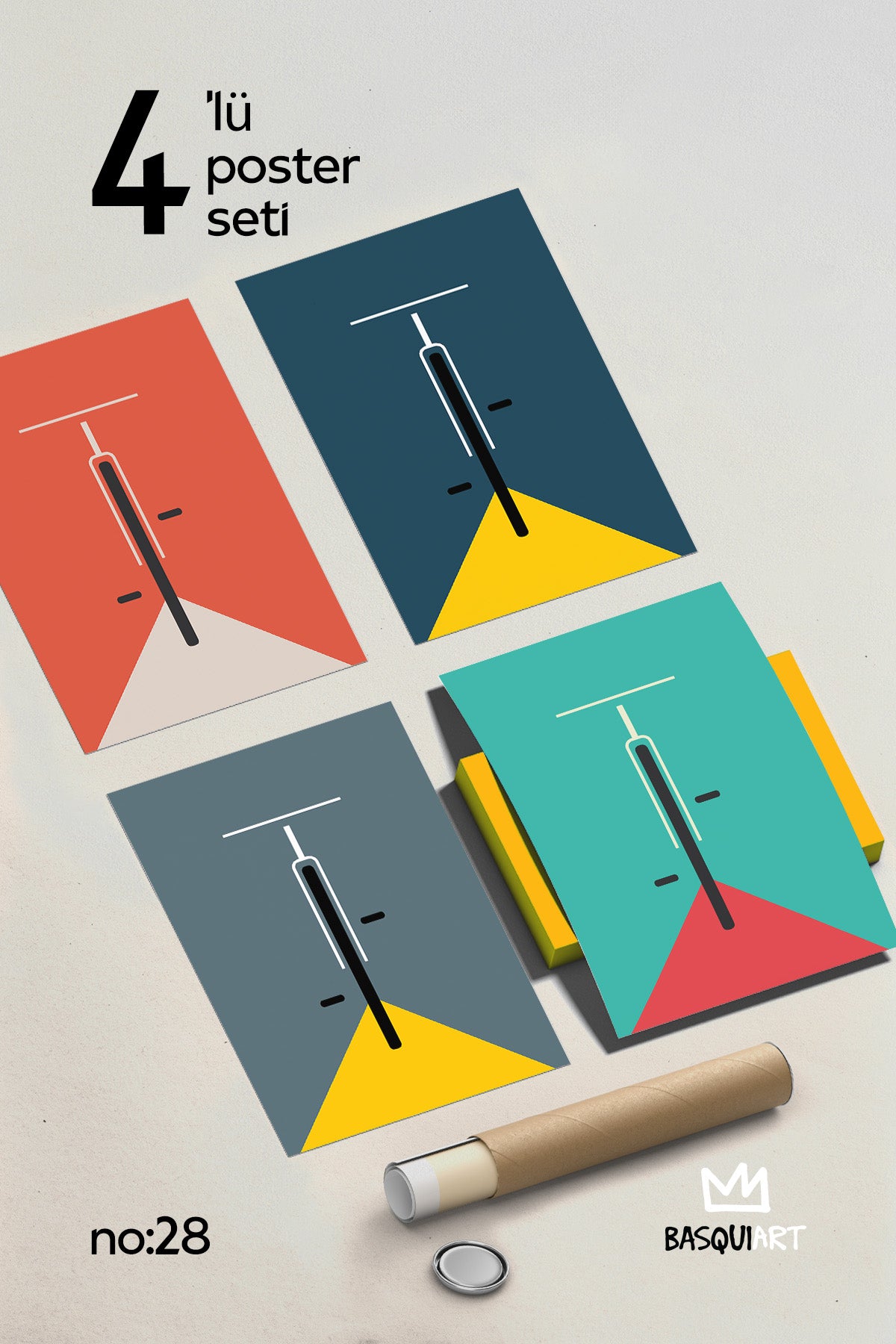 Bauhaus Minimalist 4'lü Poster Seti, Duvar Dekoru No:28