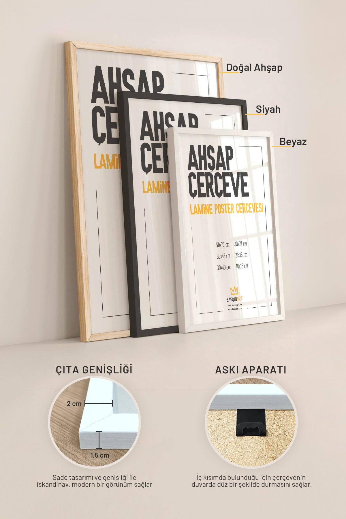 Dekoratif Morris 3'lü Ahşap Çerçeveli Poster, Tablo Seti No:46