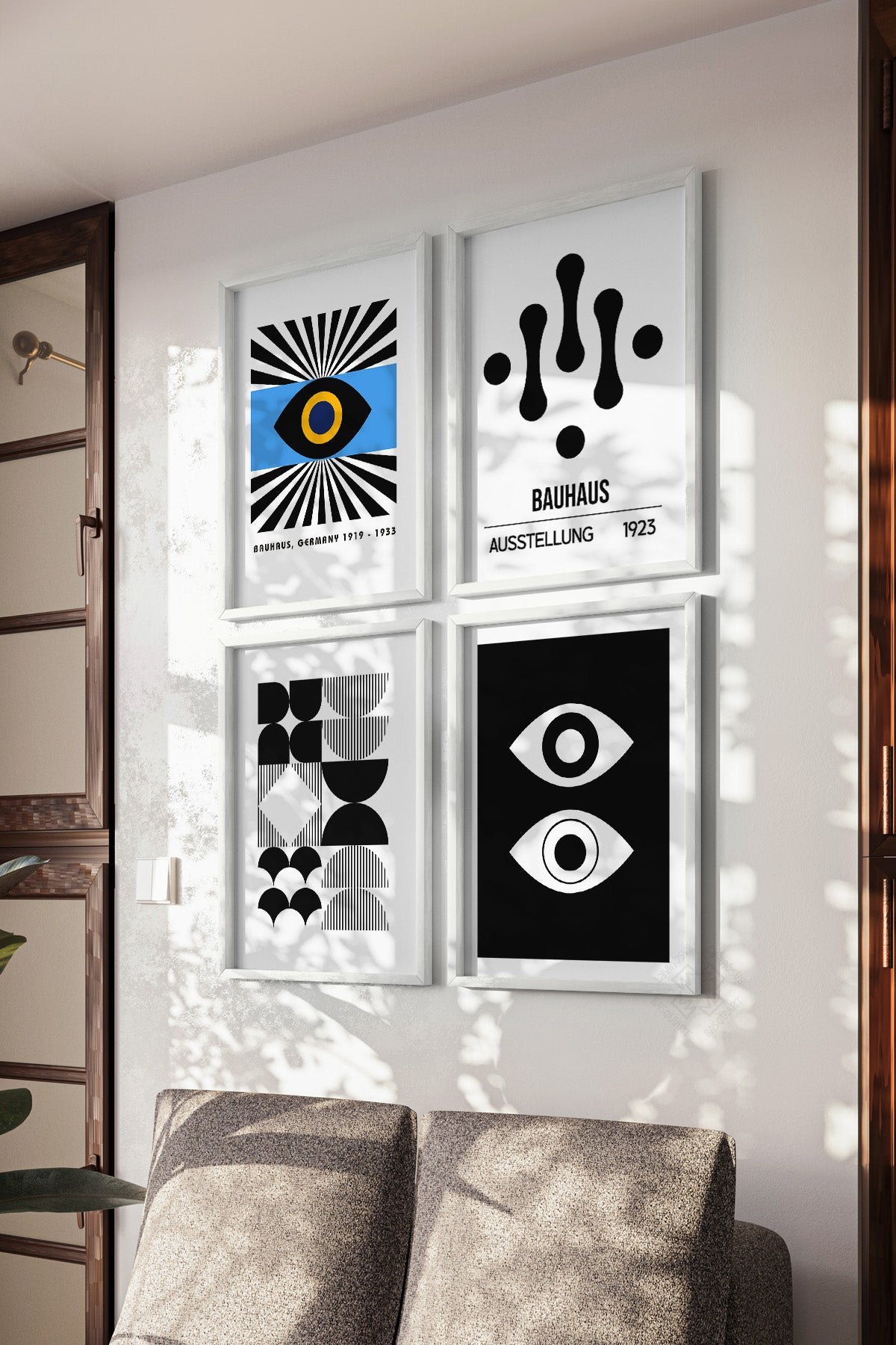 Bauhaus Modern 4'lü Beyaz Çerçeveli Poster, Tablo Seti No:27