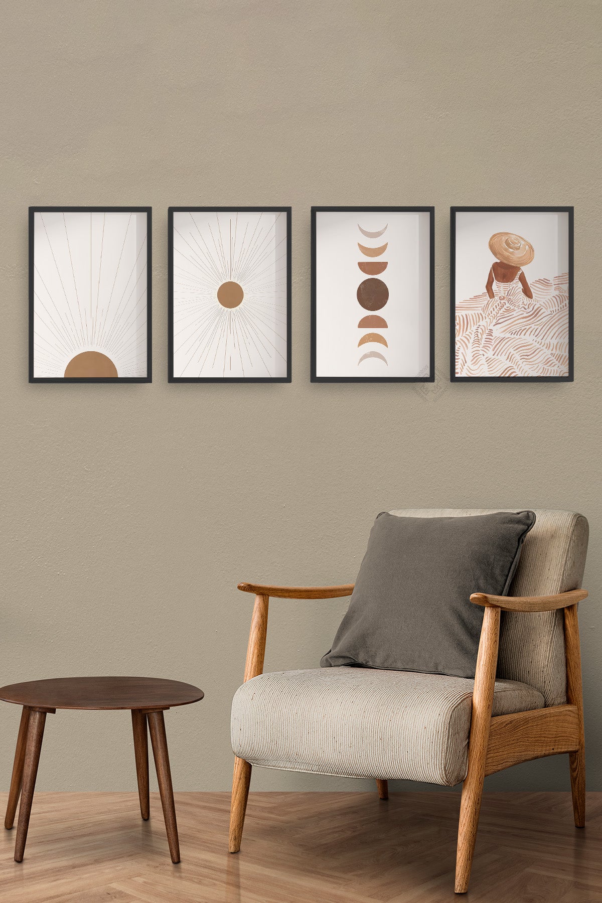 Bohem Dekoratif 4'lü Siyah Çerçeveli Poster, Tablo Seti No:6