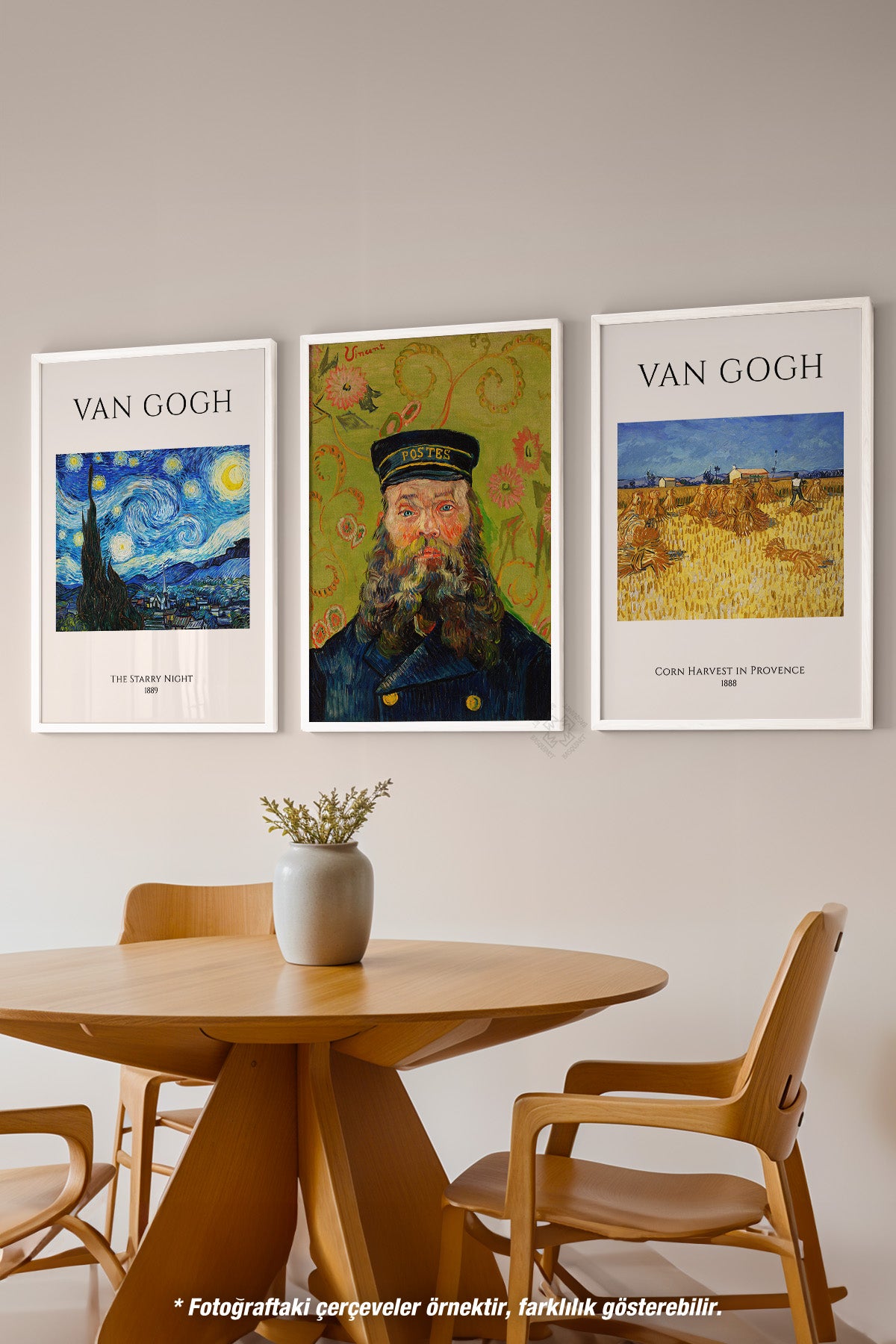 Van Gogh 3'lü Beyaz Çerçeveli Poster, Tablo Seti No:1