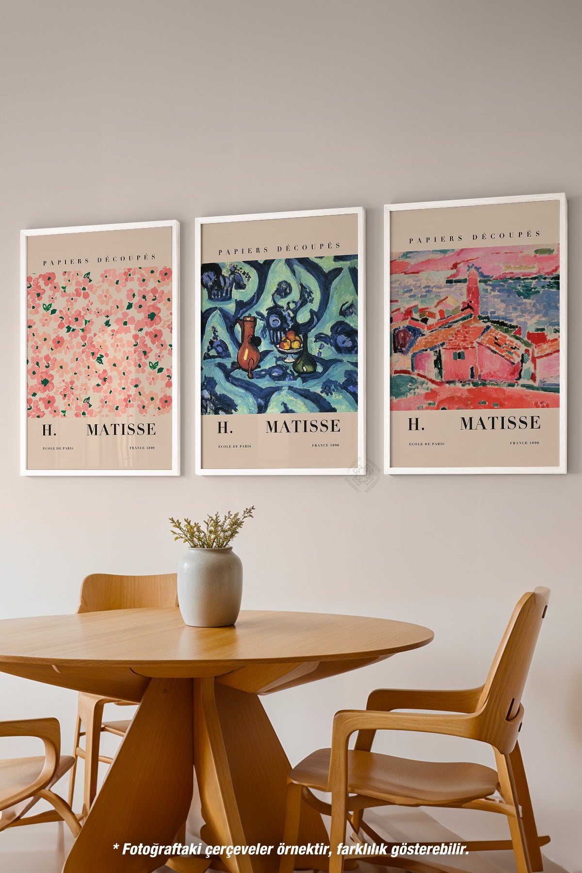 H Matisse 3'lü Beyaz Çerçeveli Poster, Tablo Seti No:17
