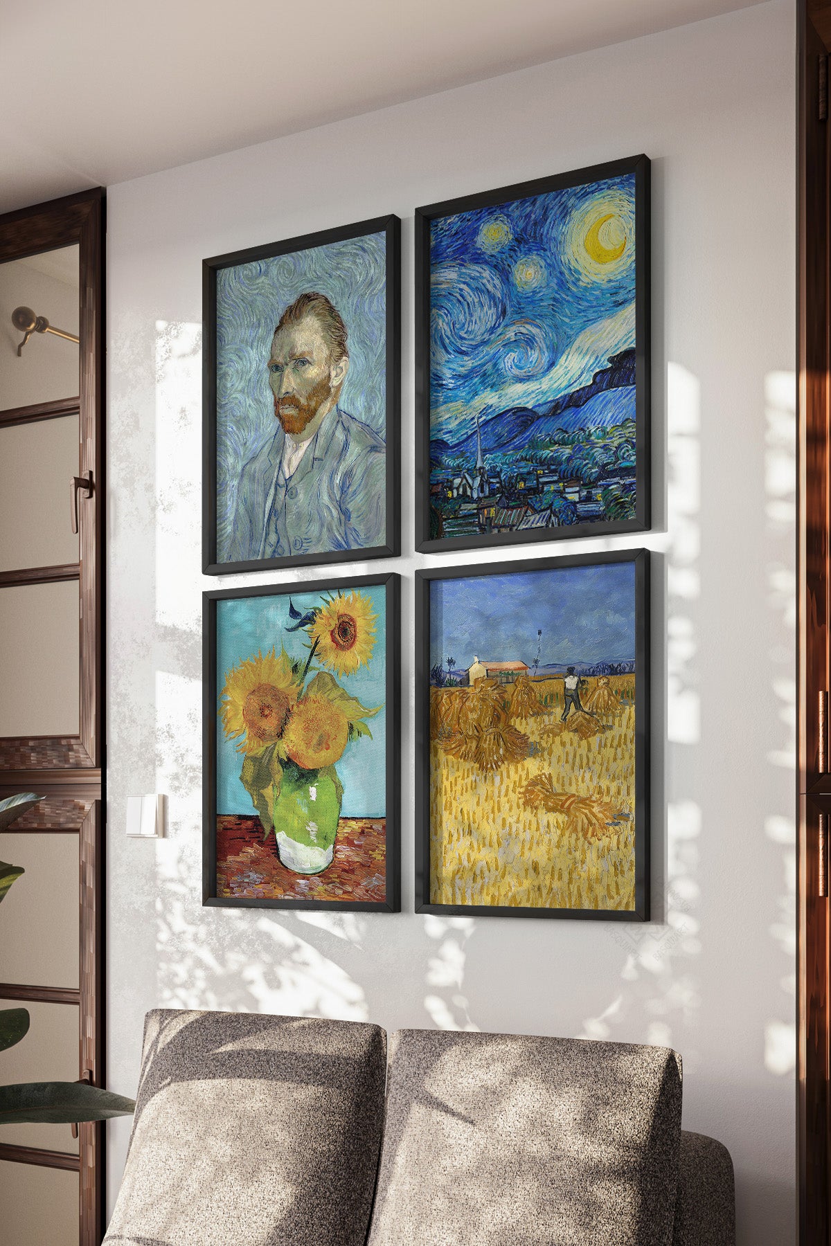 Van Gogh Tablo 4'lü Siyah Çerçeveli Poster, Tablo Seti No:48