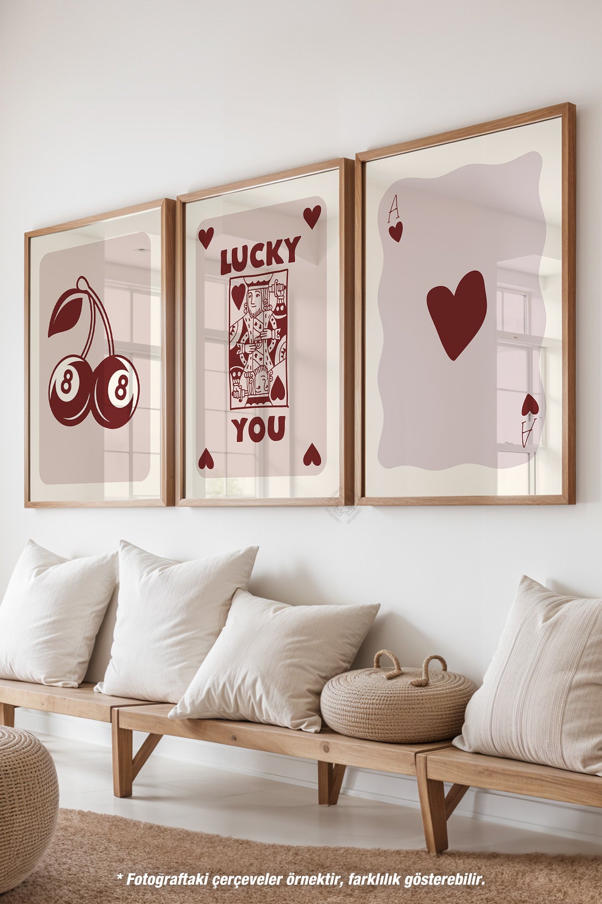 İskambil 3'lü Ahşap Çerçeveli Poster, Tablo Seti No:29