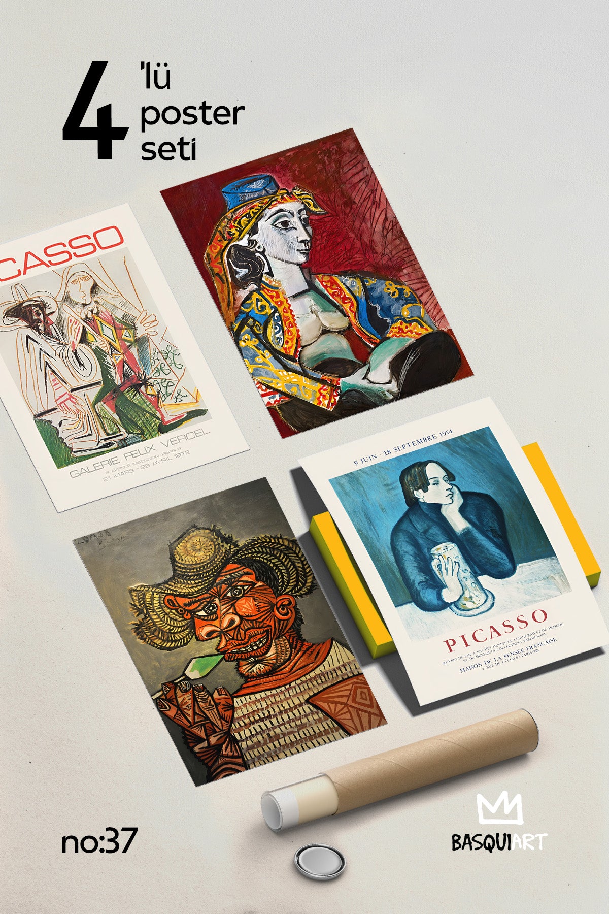 Picasso Sanatsal 4'lü Poster Seti, Duvar Dekoru No:37