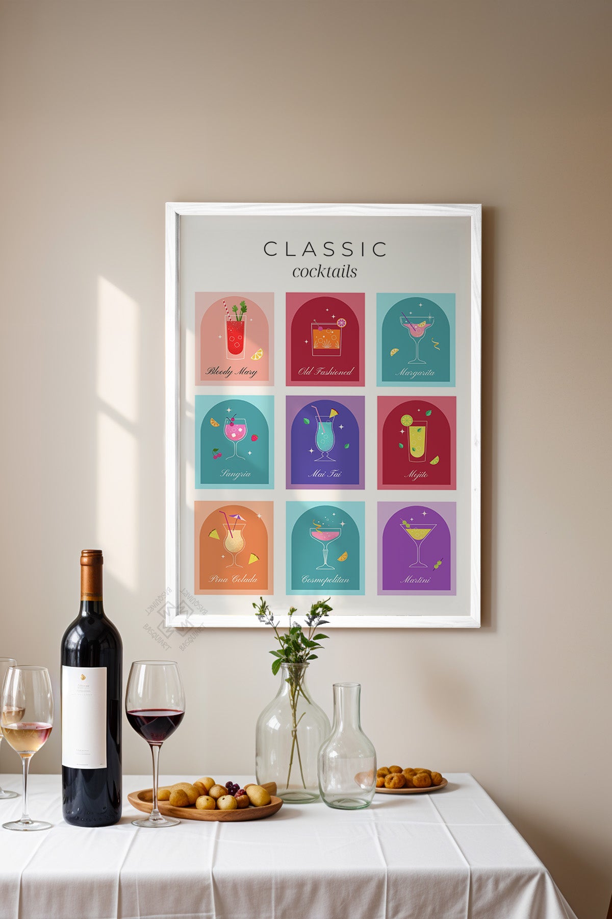 Kokteyl Serisi Beyaz Çerçeveli Poster, Tablo, Cafe, Restoran, Mutfak Duvar Dekoru No:31