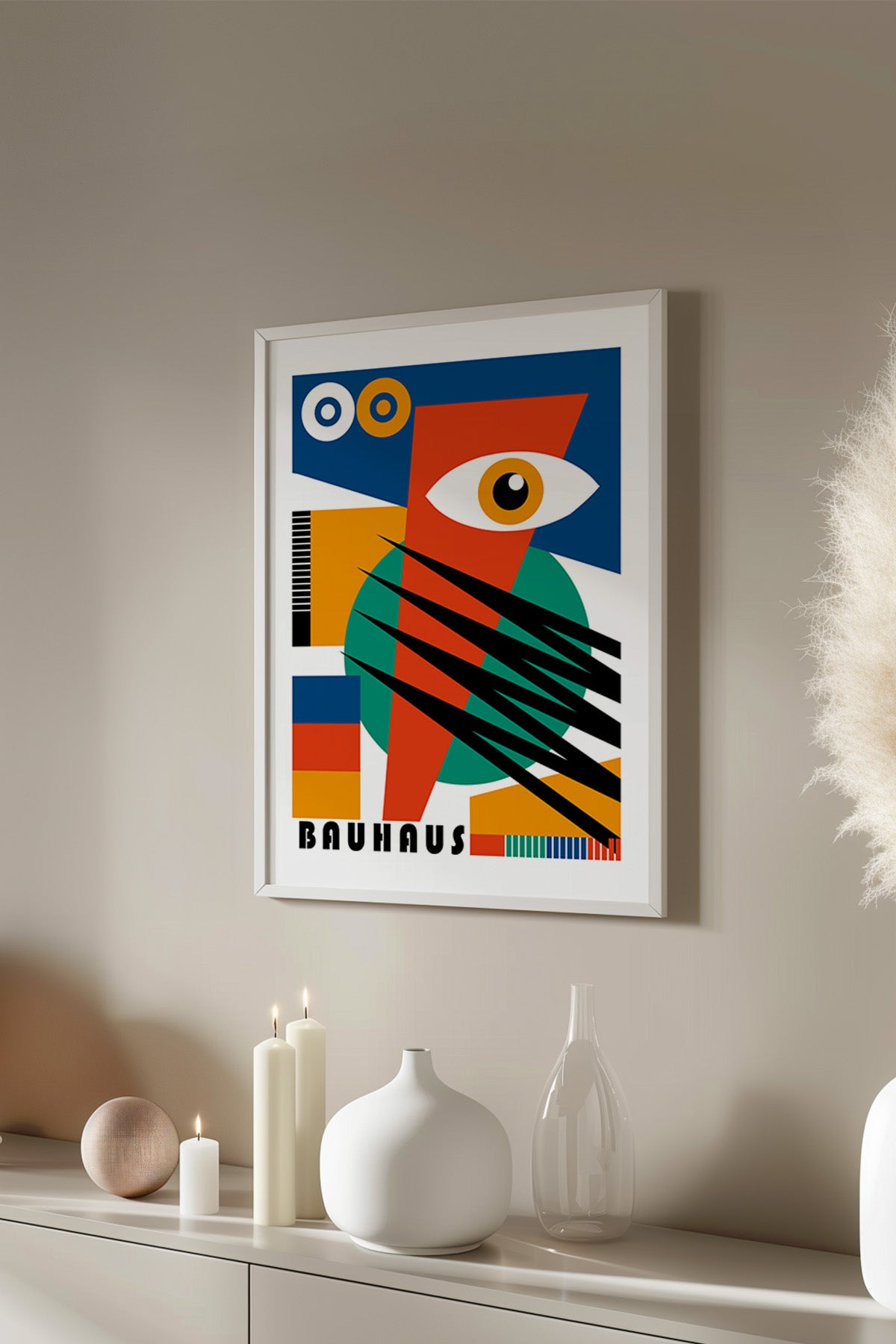 Bauhaus Serisi Beyaz Çerçeveli Poster, Tablo No:1