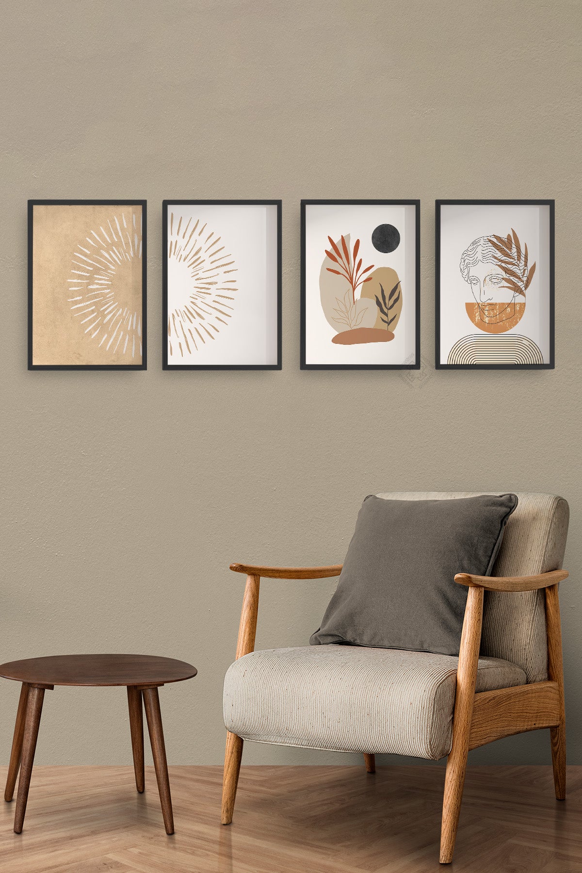 Sanatsal Dekor 4'lü Siyah Çerçeveli Poster, Tablo Seti No:7
