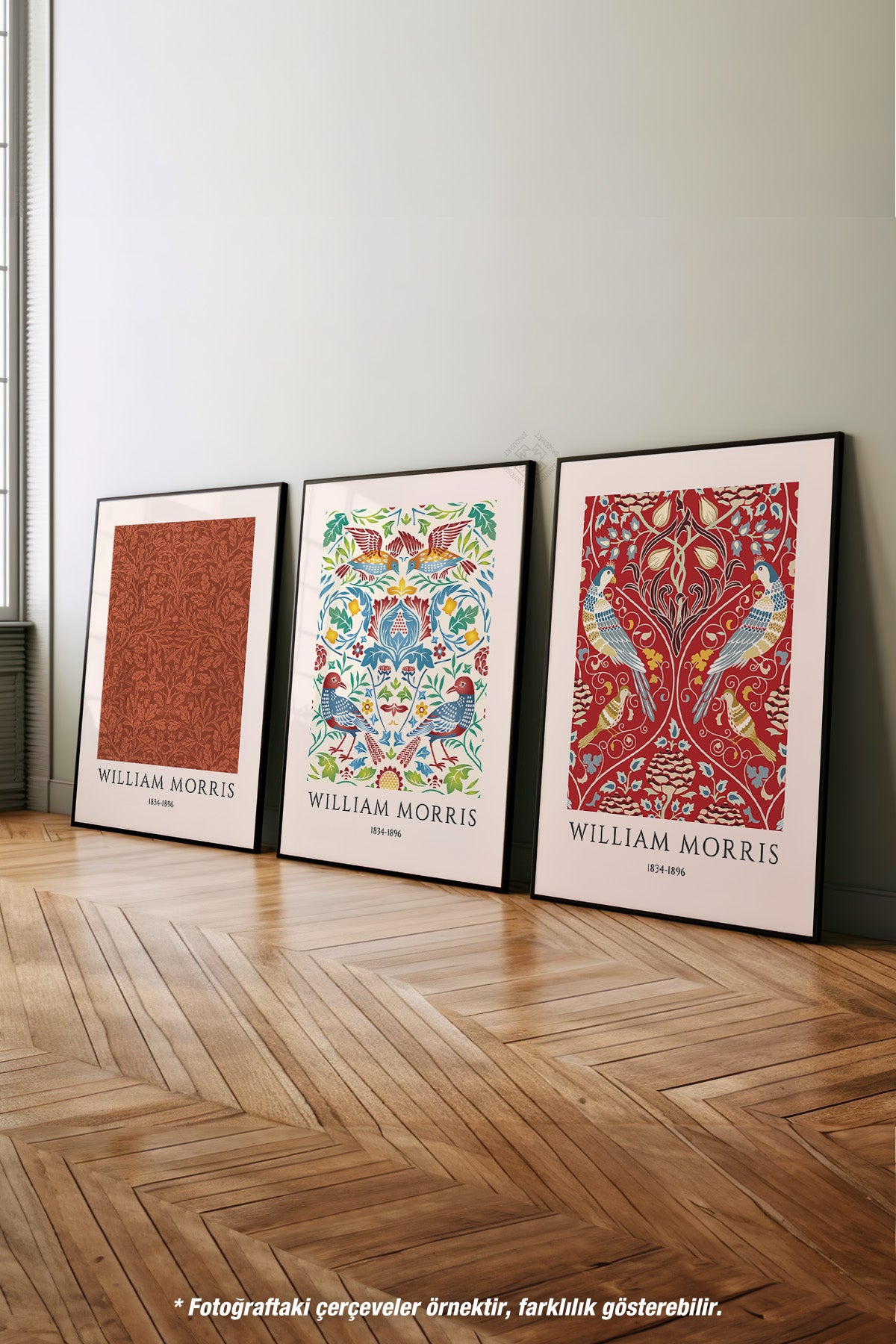 Salon Dekoru Morris 3'lü Siyah Çerçeveli Poster, Tablo Seti No:48