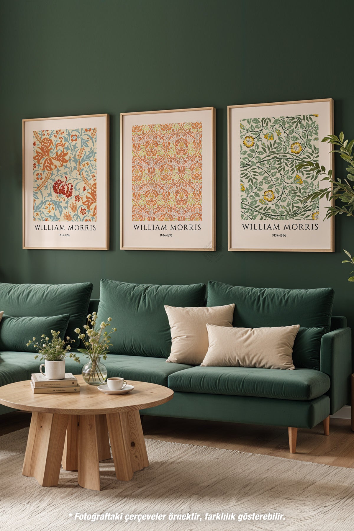 Dekoratif Morris 3'lü Ahşap Çerçeveli Poster, Tablo Seti No:46