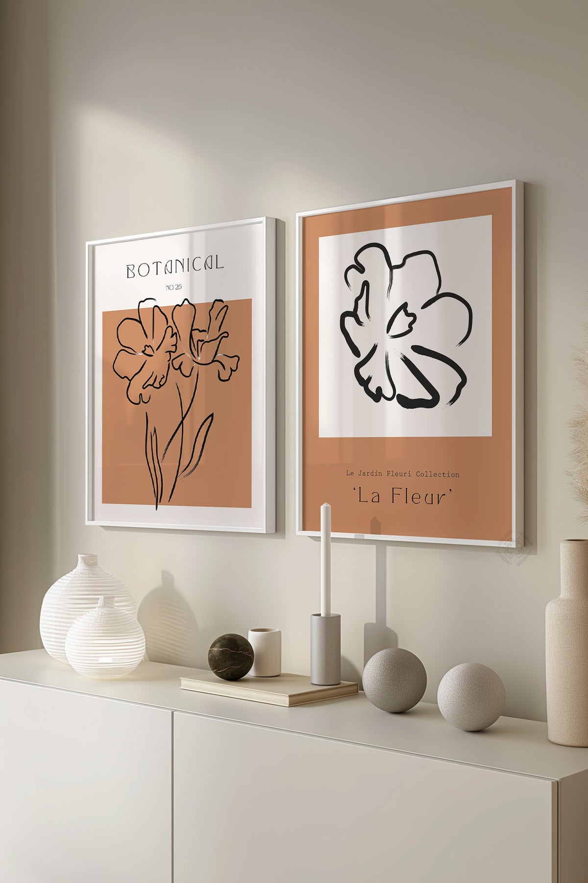 Boho 2'li Beyaz Çerçeveli Poster, Tablo Seti No:17