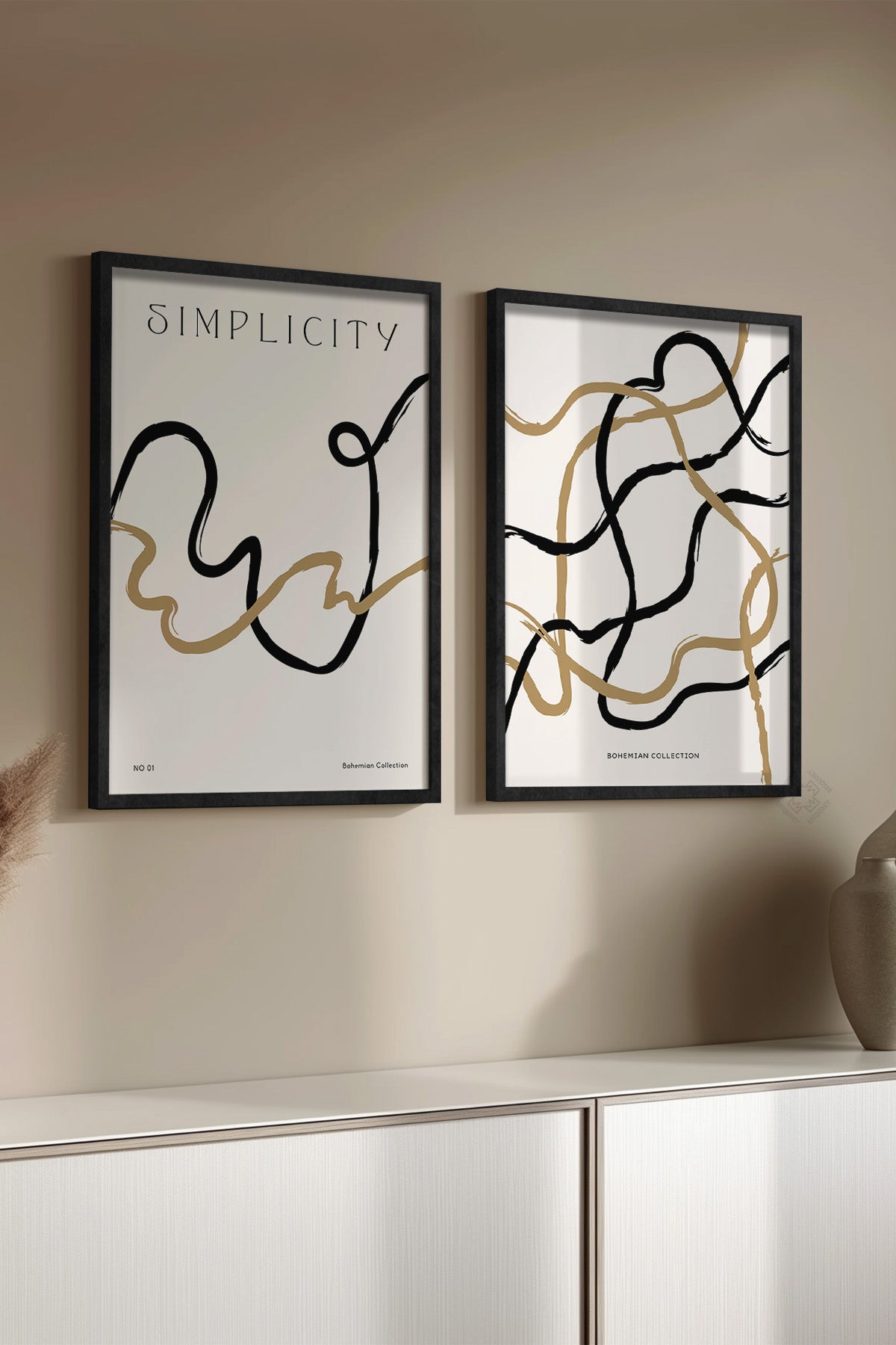Minimal Sanatsal 2'li Siyah Çerçeveli Poster, Tablo Seti No:20