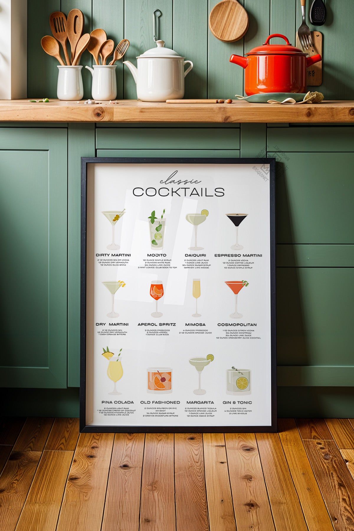Kokteyl Serisi Siyah Çerçeveli Poster, Tablo, Cafe, Restoran, Mutfak Duvar Dekoru No:27