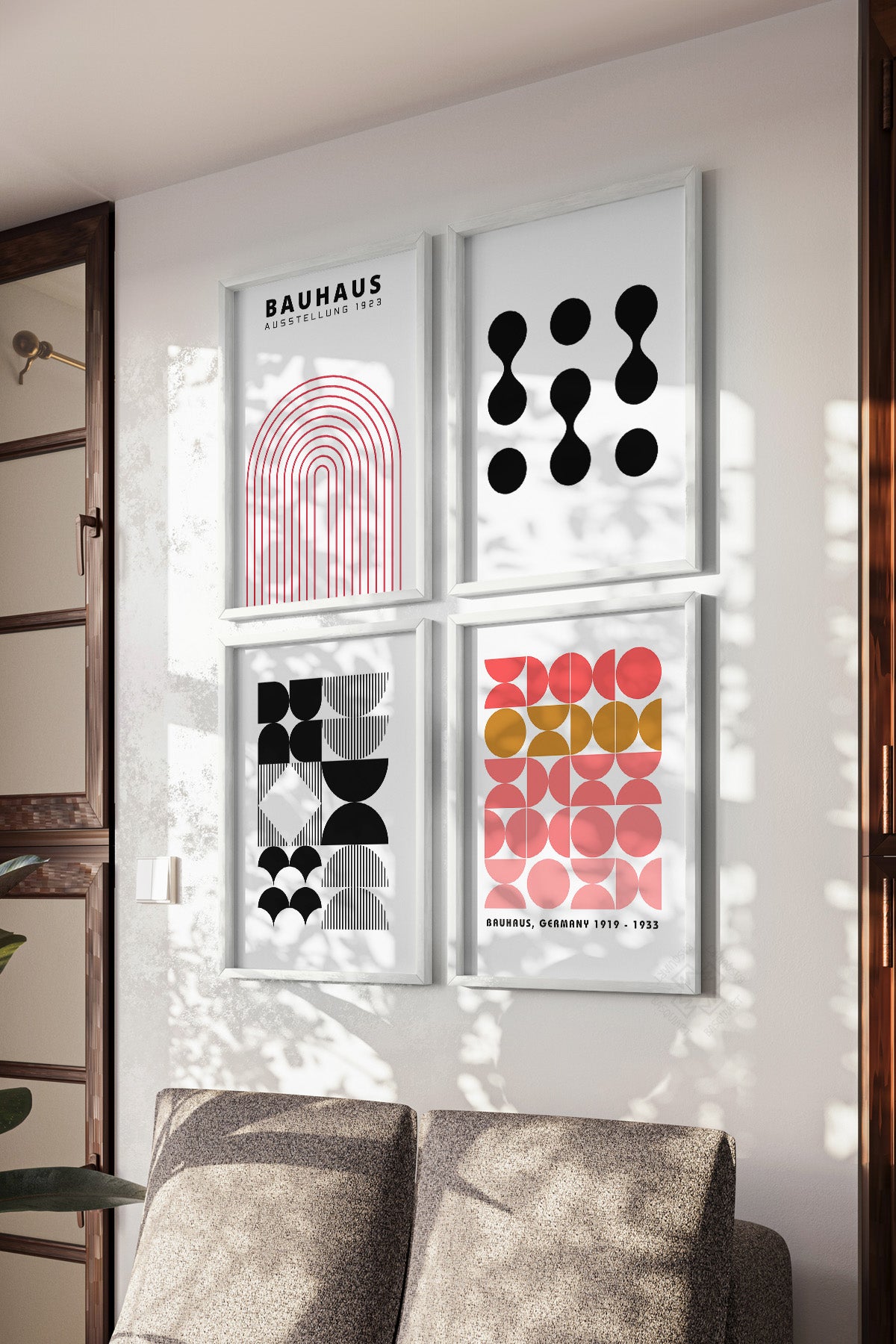 Bauhaus Çizgisel 4'lü Beyaz Çerçeveli Poster, Tablo Seti No:26