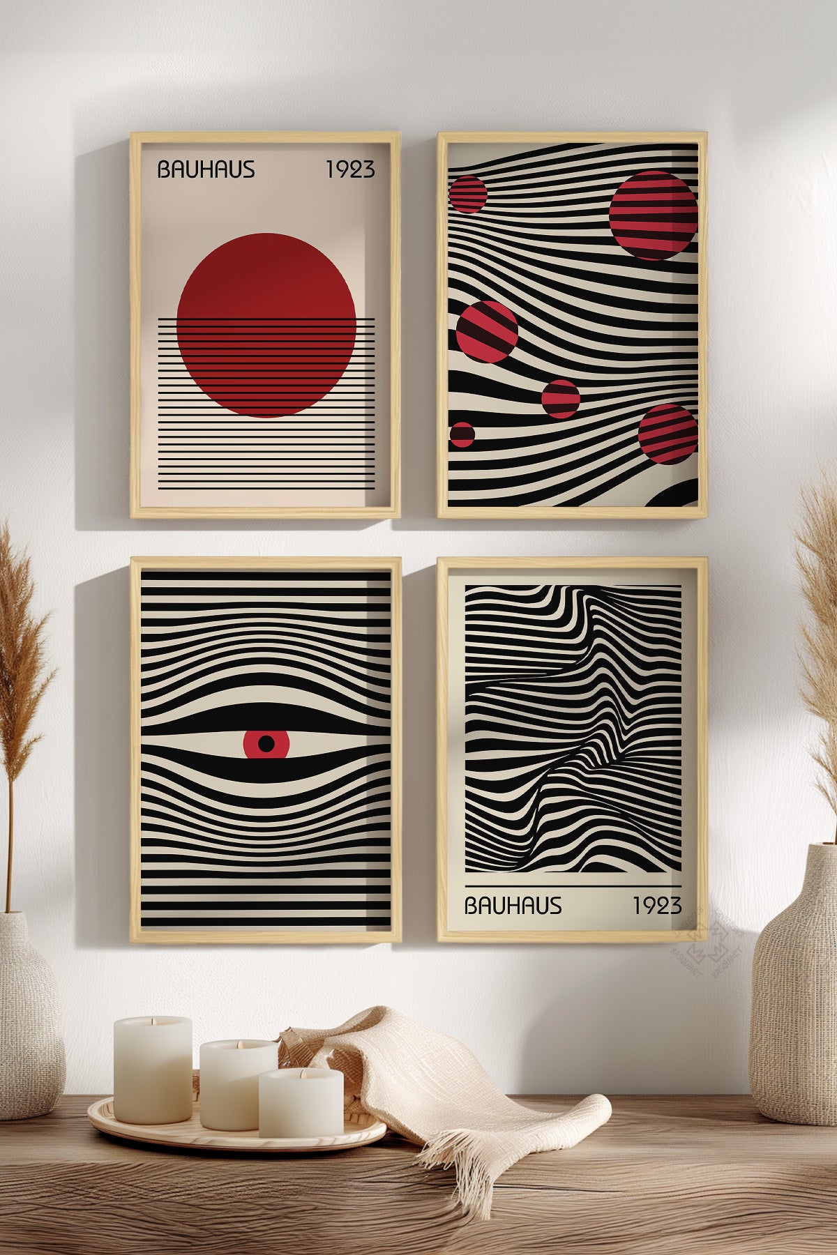 Bauhaus 4'lü Ahşap Çerçeveli Poster, Tablo Seti No:32
