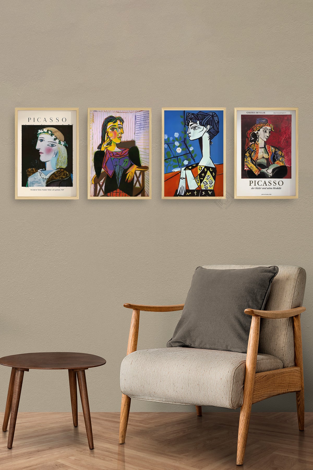 Picasso Sanatsal 4'lü Ahşap Çerçeveli Poster, Tablo Seti No:39