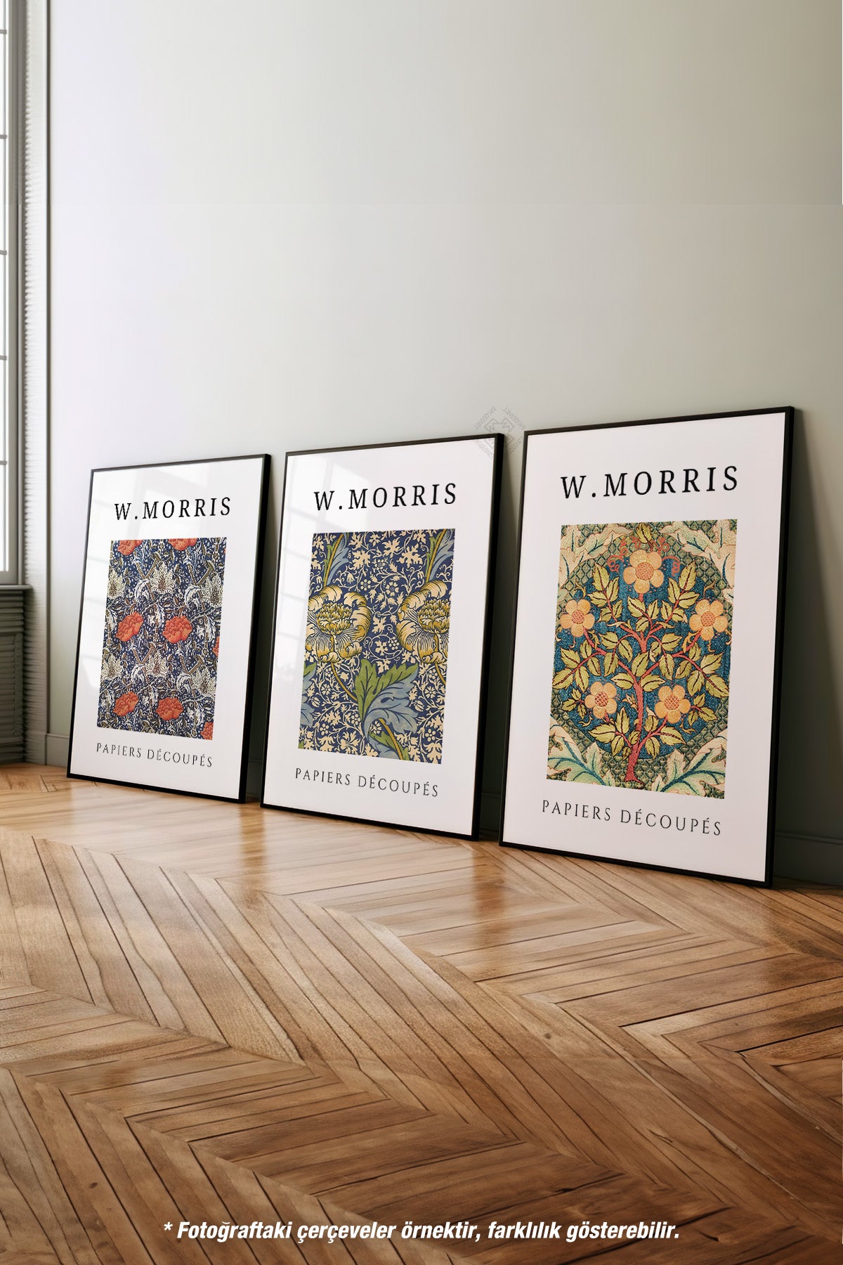 Morris Sanatsal Dekorasyon 3'lü Siyah Çerçeveli Poster, Tablo Seti No:7
