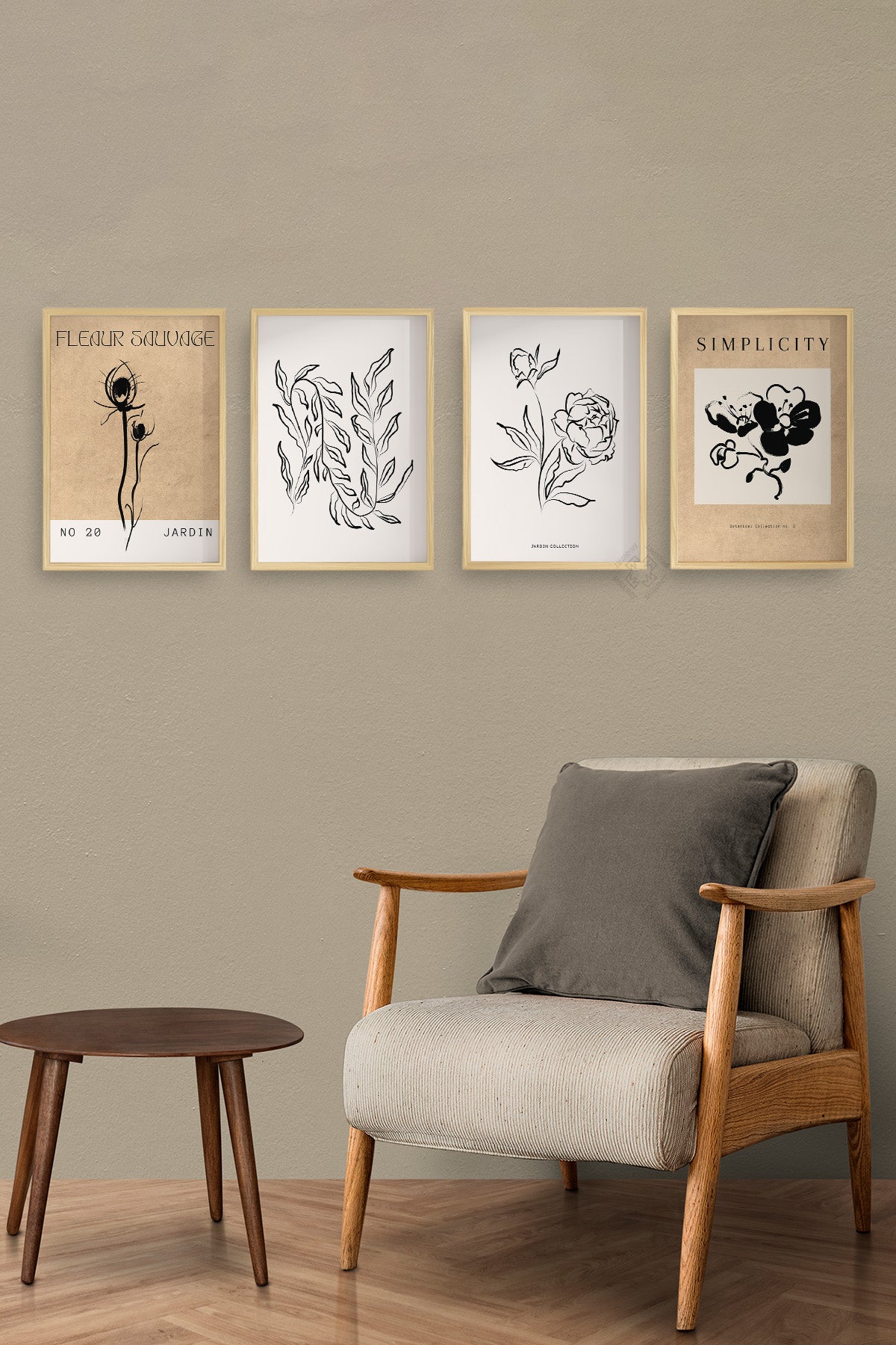 Bohem Desenli 4'lü Ahşap Çerçeveli Poster, Tablo Seti No:14