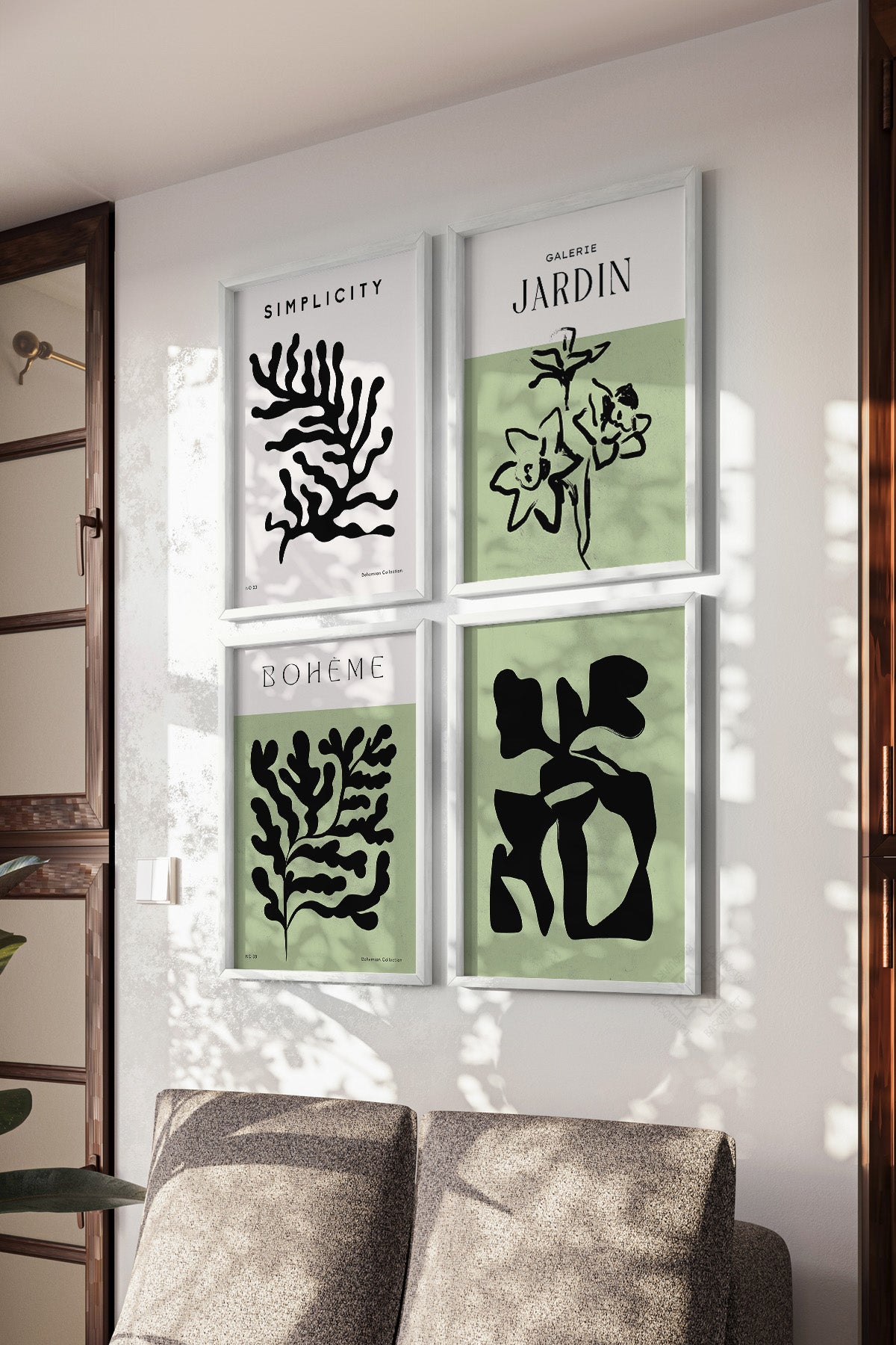Minimalist Bohem Dekor 4'lü Beyaz Çerçeveli Poster, Tablo Seti No:9