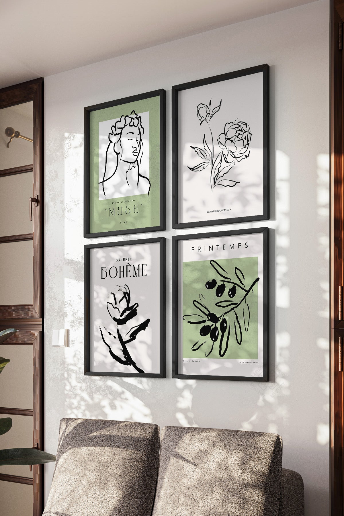 Boho Tarzı 4'lü Siyah Çerçeveli Poster, Tablo Seti No:4