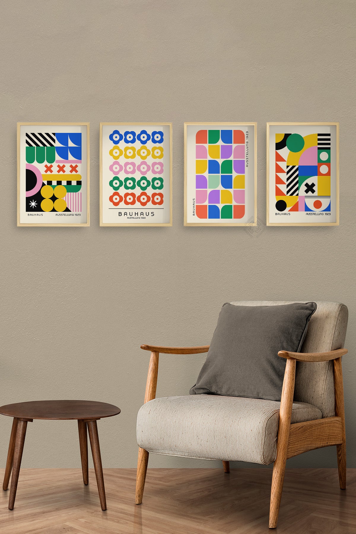 Bauhaus Afiş 4'lü Ahşap Çerçeveli Poster, Tablo Seti No:25