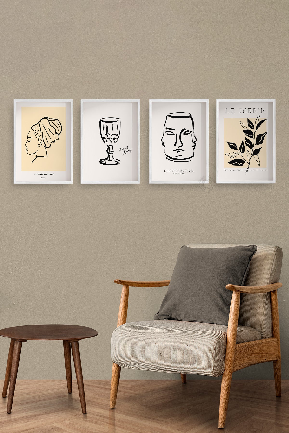 Çizgisel Bohem 4'lü Beyaz Çerçeveli Poster, Tablo Seti No:11