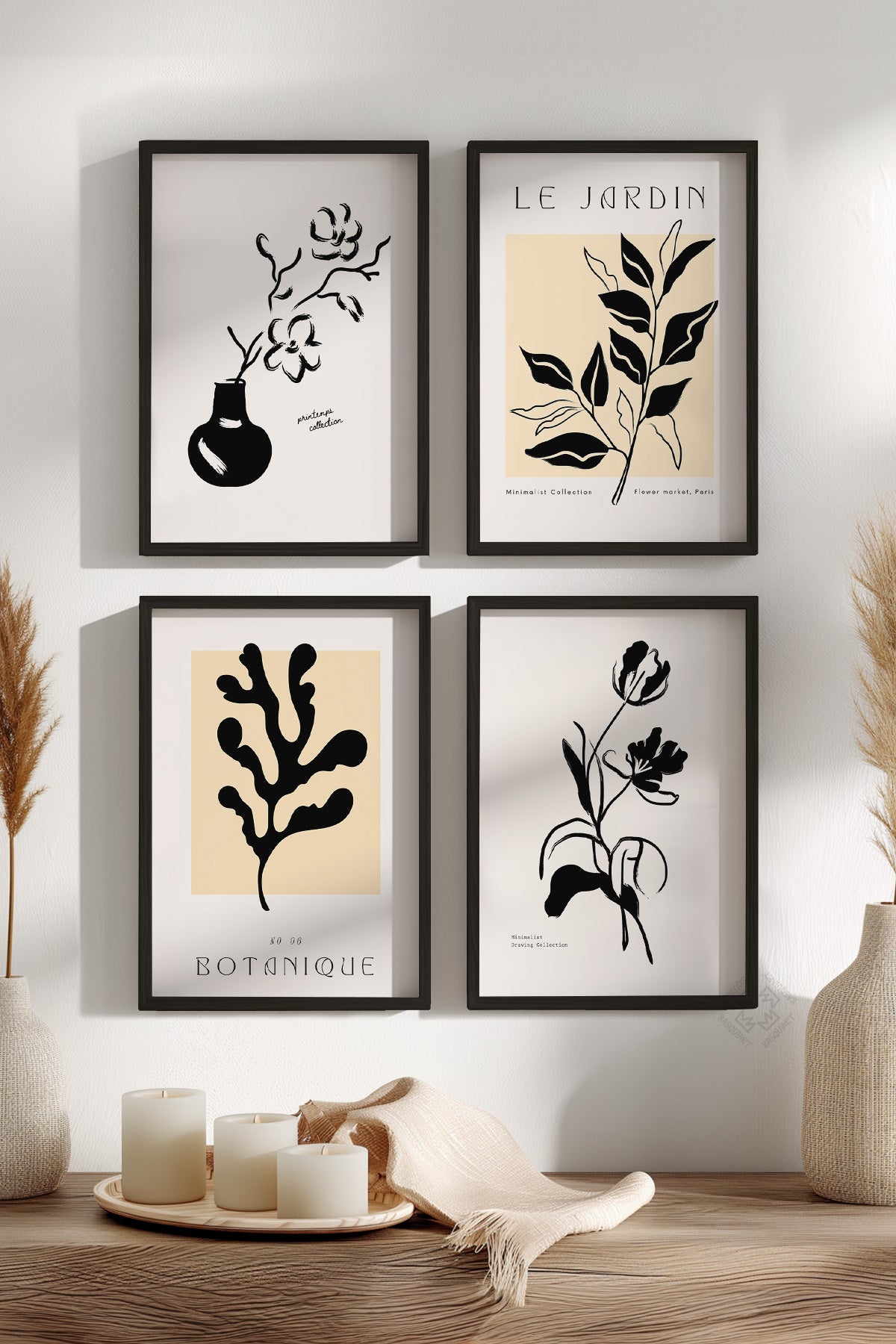 Modern Minimal 4'lü Siyah Çerçeveli Poster, Tablo Seti No:15