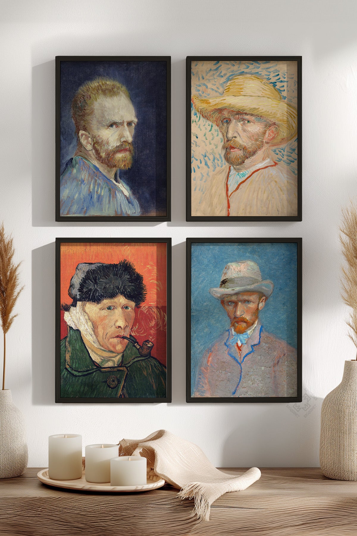 Van Gogh 4'lü Siyah Çerçeveli Poster, Tablo Seti No:47