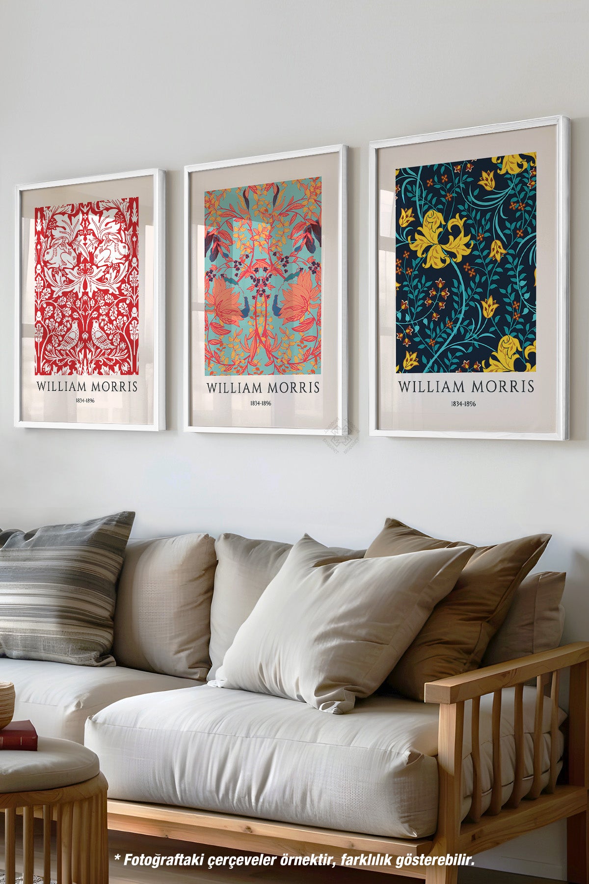 Etnik Desenli 3'lü Beyaz Çerçeveli Poster, Tablo Seti No:49