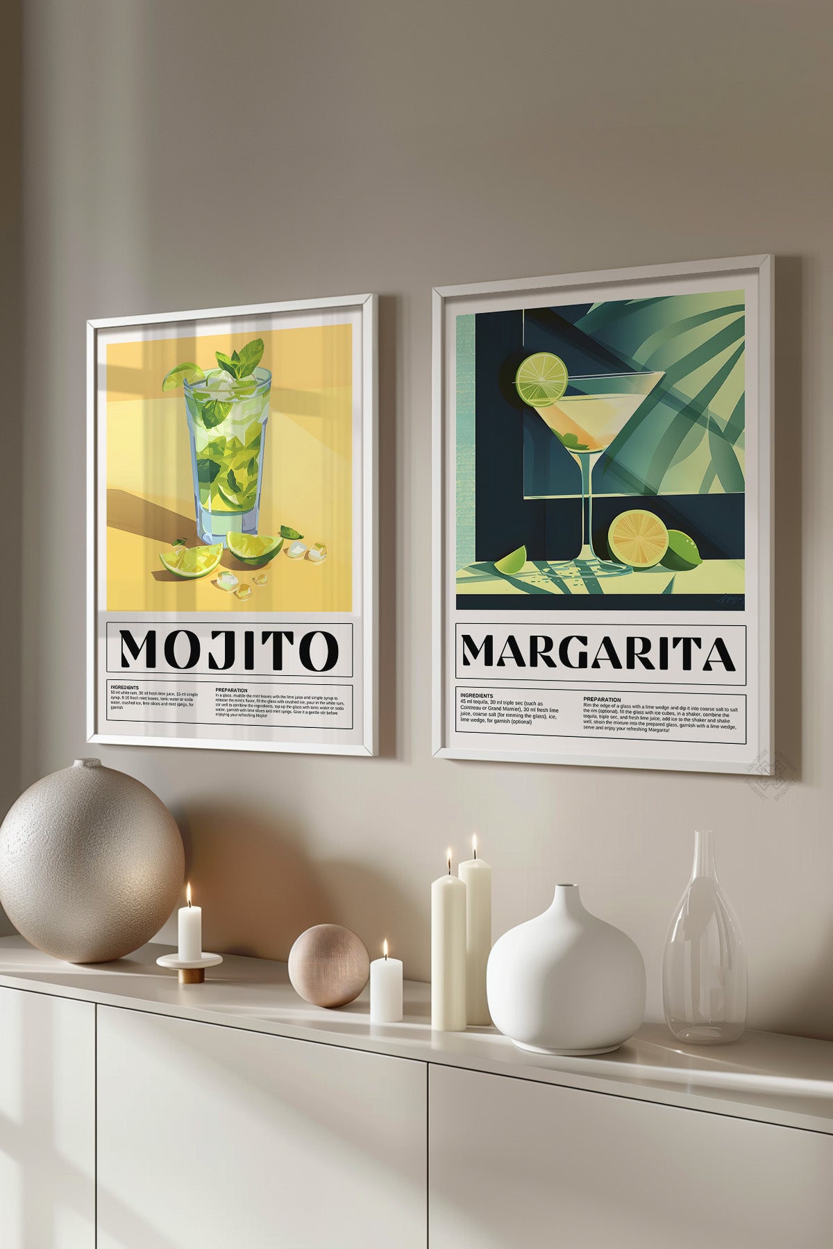 Kokteyl 2'li Beyaz Çerçeveli Poster, Tablo Seti No:32