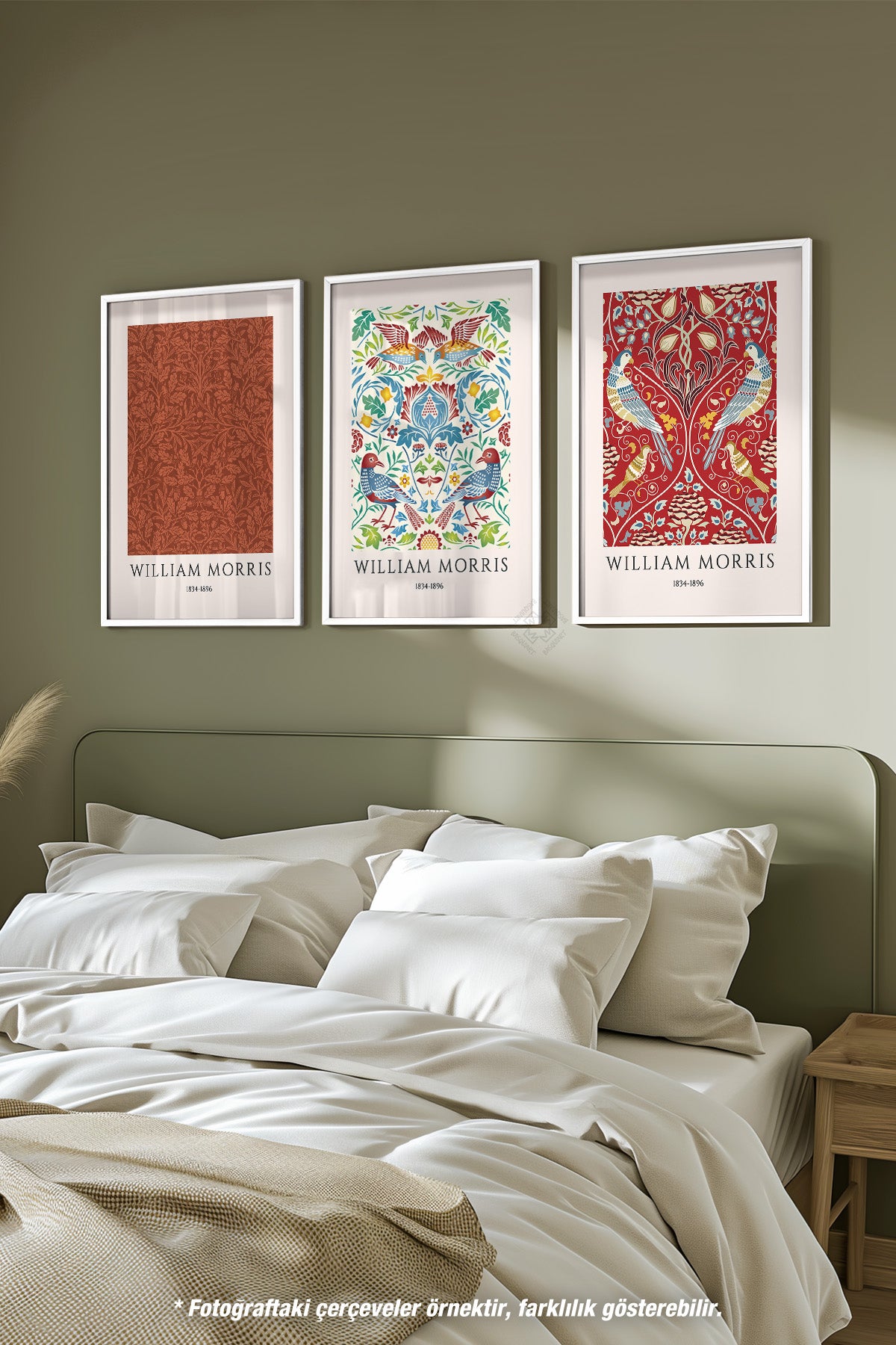 Salon Dekoru Morris 3'lü Beyaz Çerçeveli Poster, Tablo Seti No:48