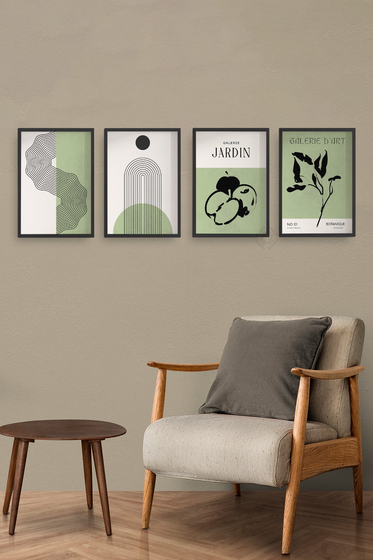 Yeşil Bohem Dekor 4'lü Siyah Çerçeveli Poster, Tablo Seti No:8