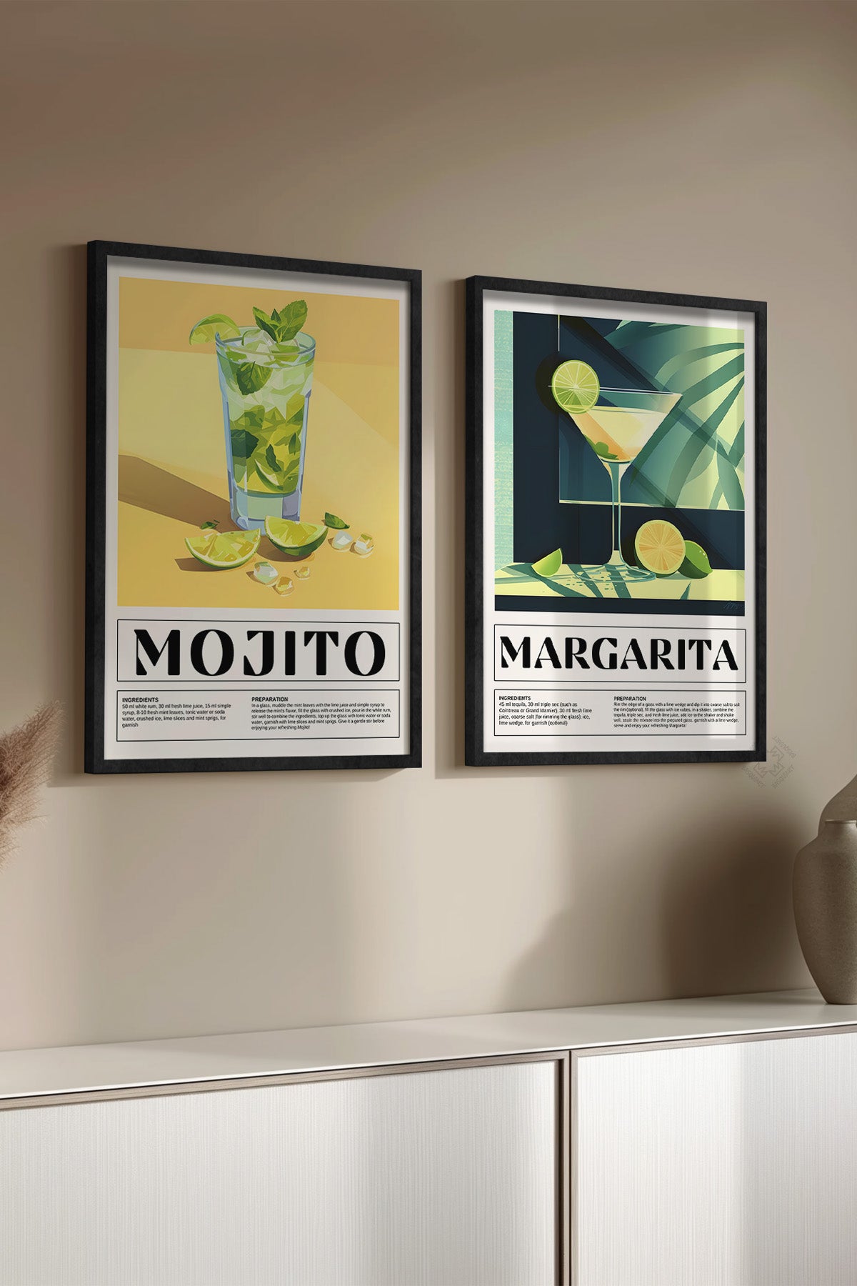 Kokteyl 2'li Siyah Çerçeveli Poster, Tablo Seti No:32
