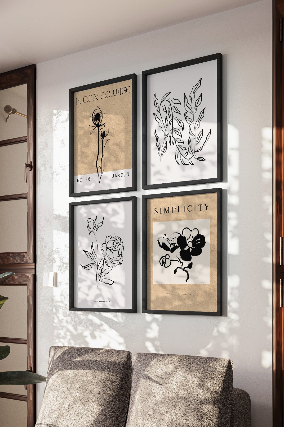 Bohem Desenli 4'lü Siyah Çerçeveli Poster, Tablo Seti No:14