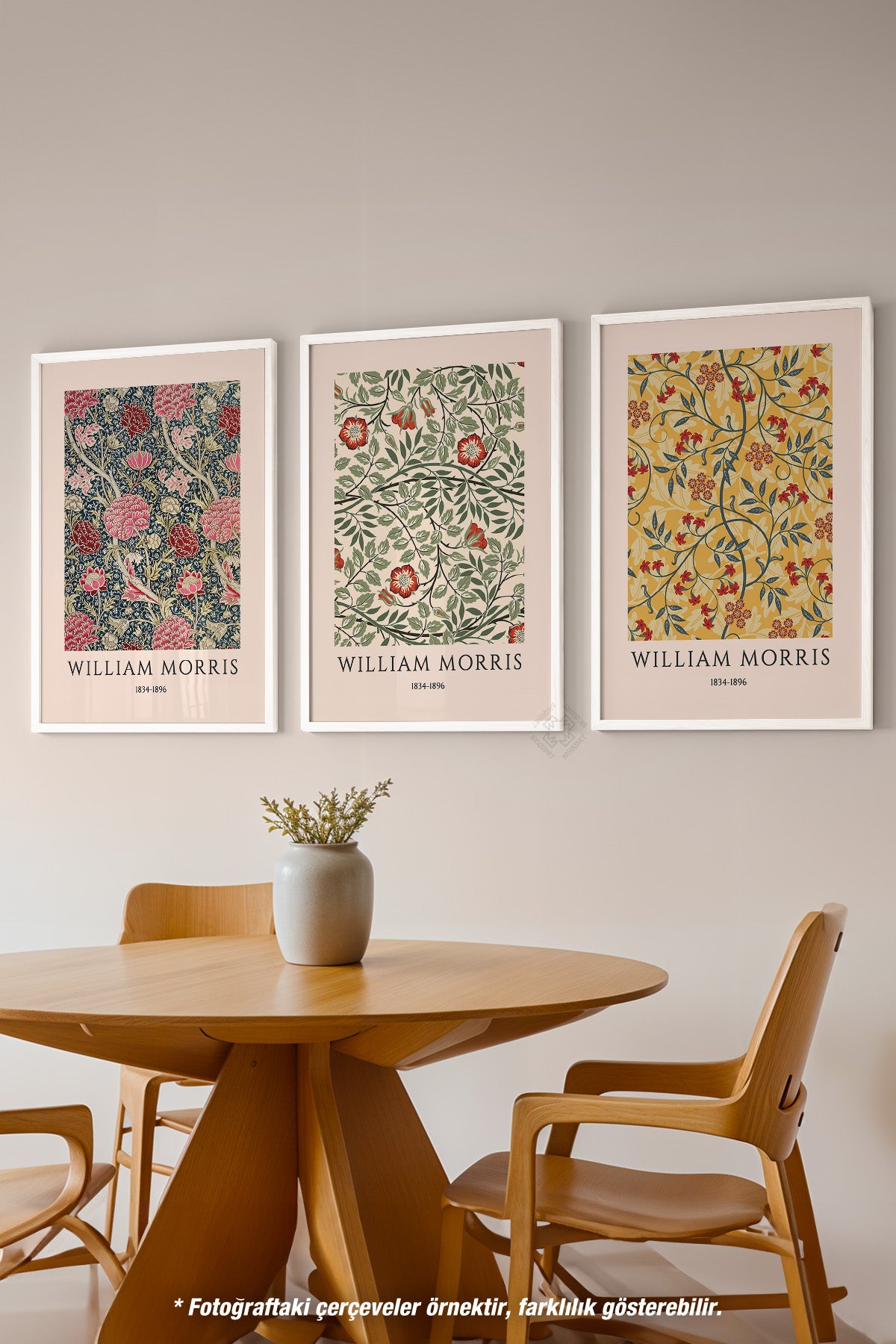 William Morris 3'lü Beyaz Çerçeveli Poster, Tablo Seti No:47
