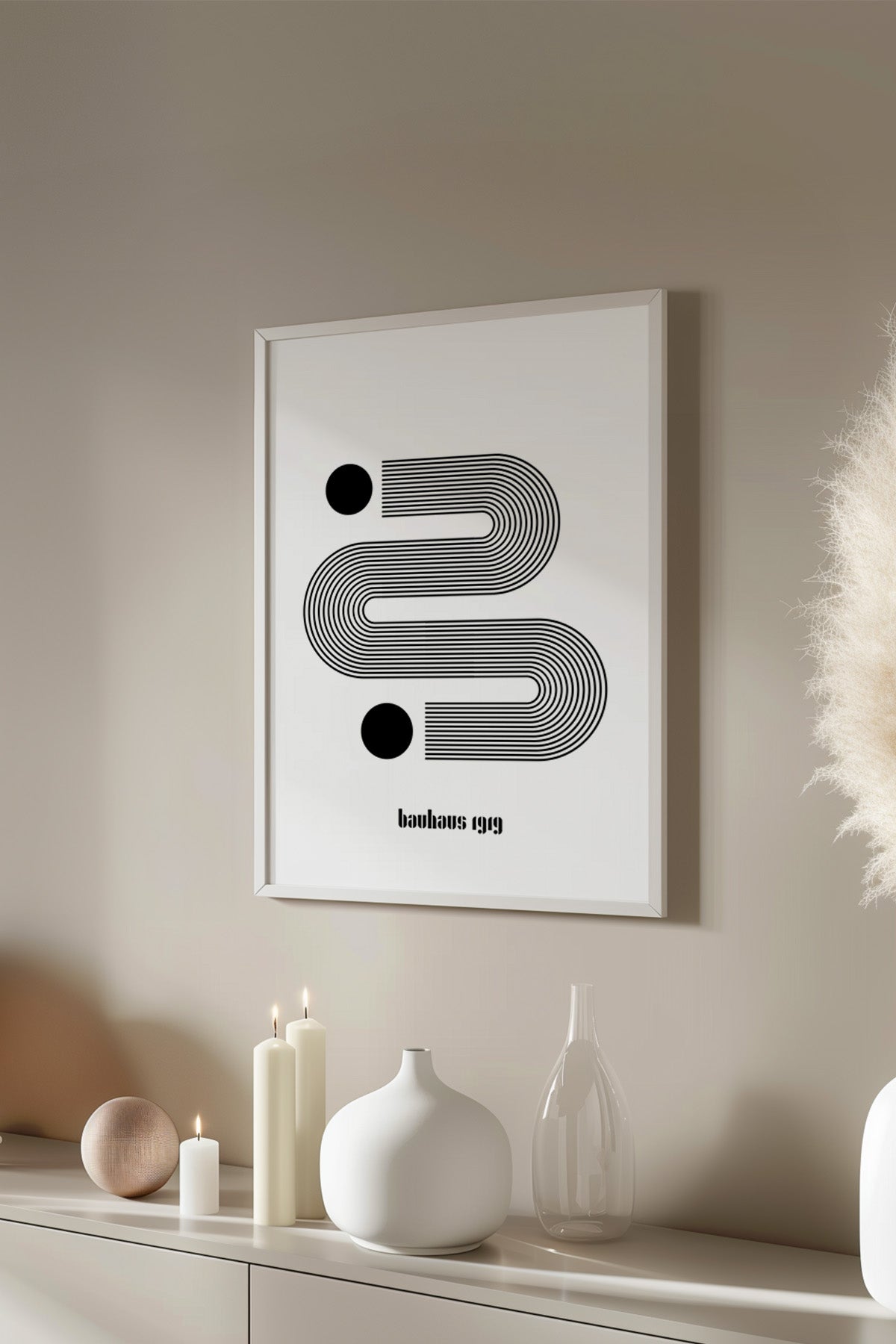 Bauhaus Serisi Beyaz Çerçeveli Poster, Tablo No:48