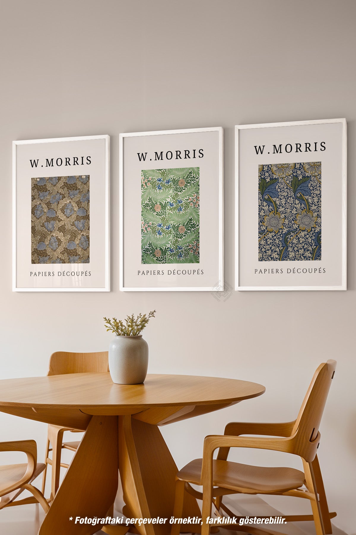 William Morris 3'lü Beyaz Çerçeveli Poster, Tablo Seti No:6