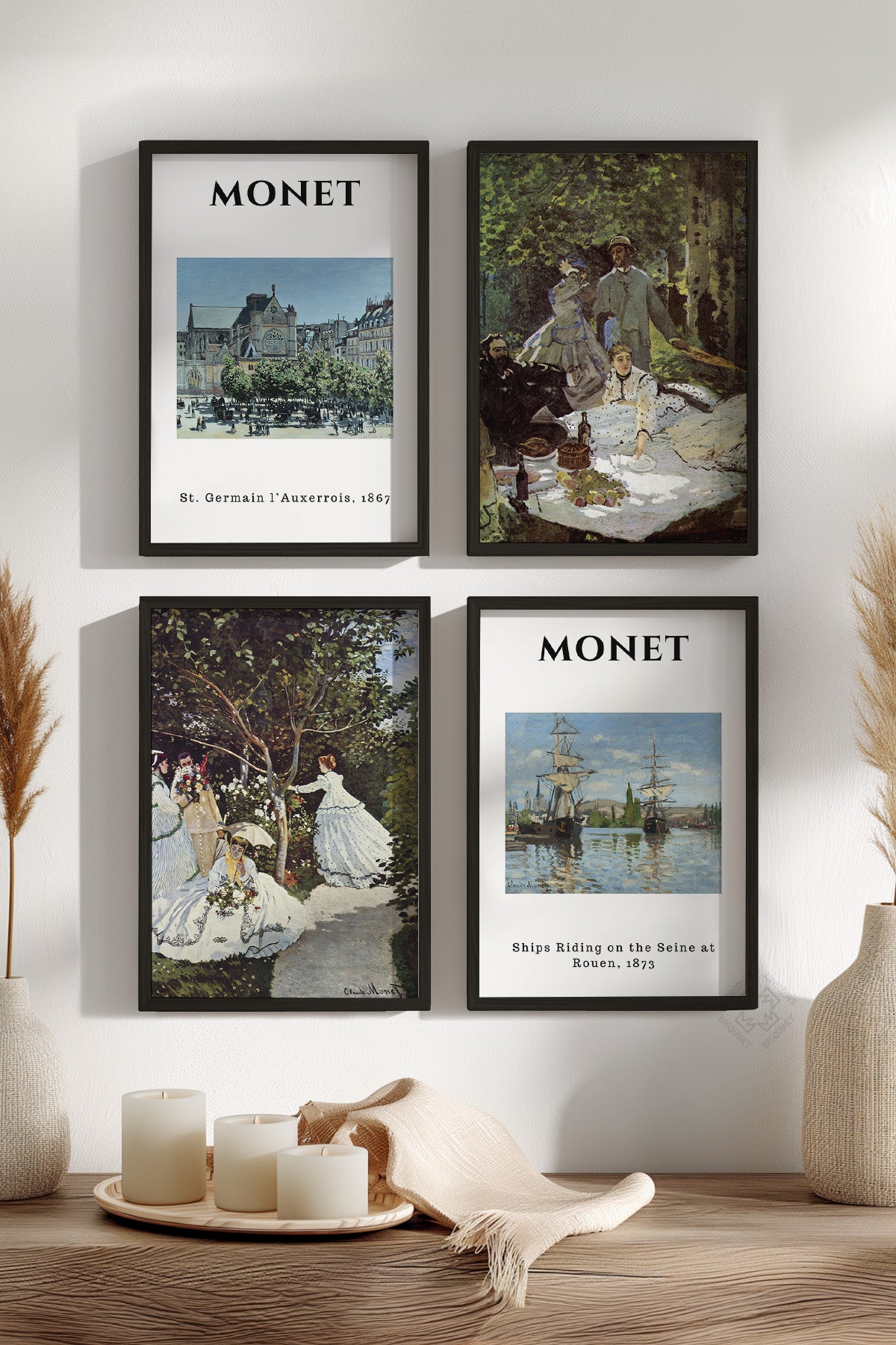 Monet Sanatsal 4'lü Siyah Çerçeveli Poster, Tablo Seti No:52
