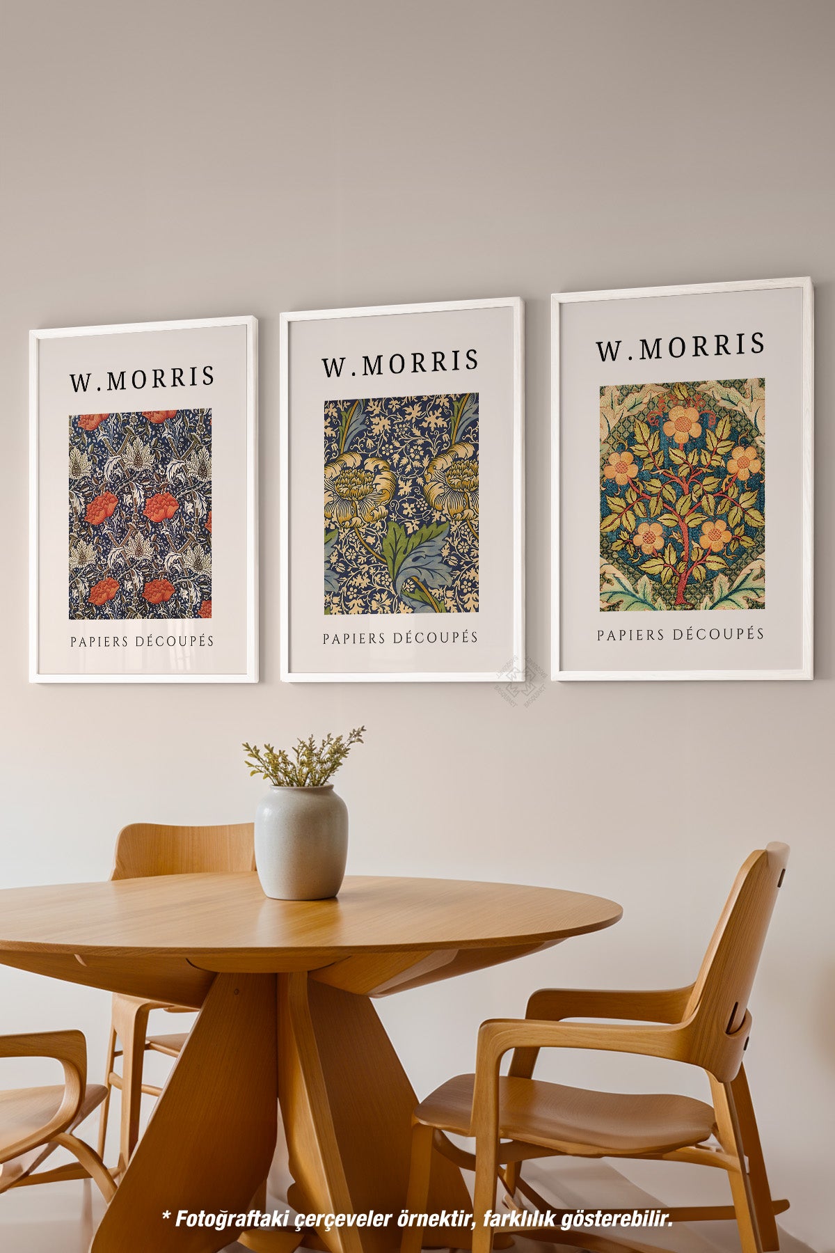 Morris Sanatsal Dekorasyon 3'lü Beyaz Çerçeveli Poster, Tablo Seti No:7