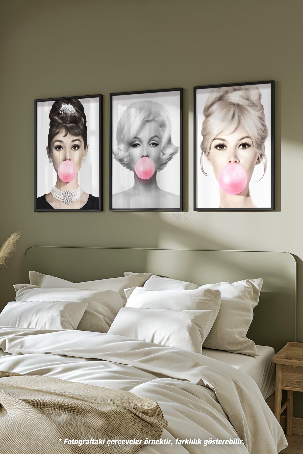 Hepburn, Monroe, Bardot 3'lü Siyah Çerçeveli Poster, Tablo Seti No:28