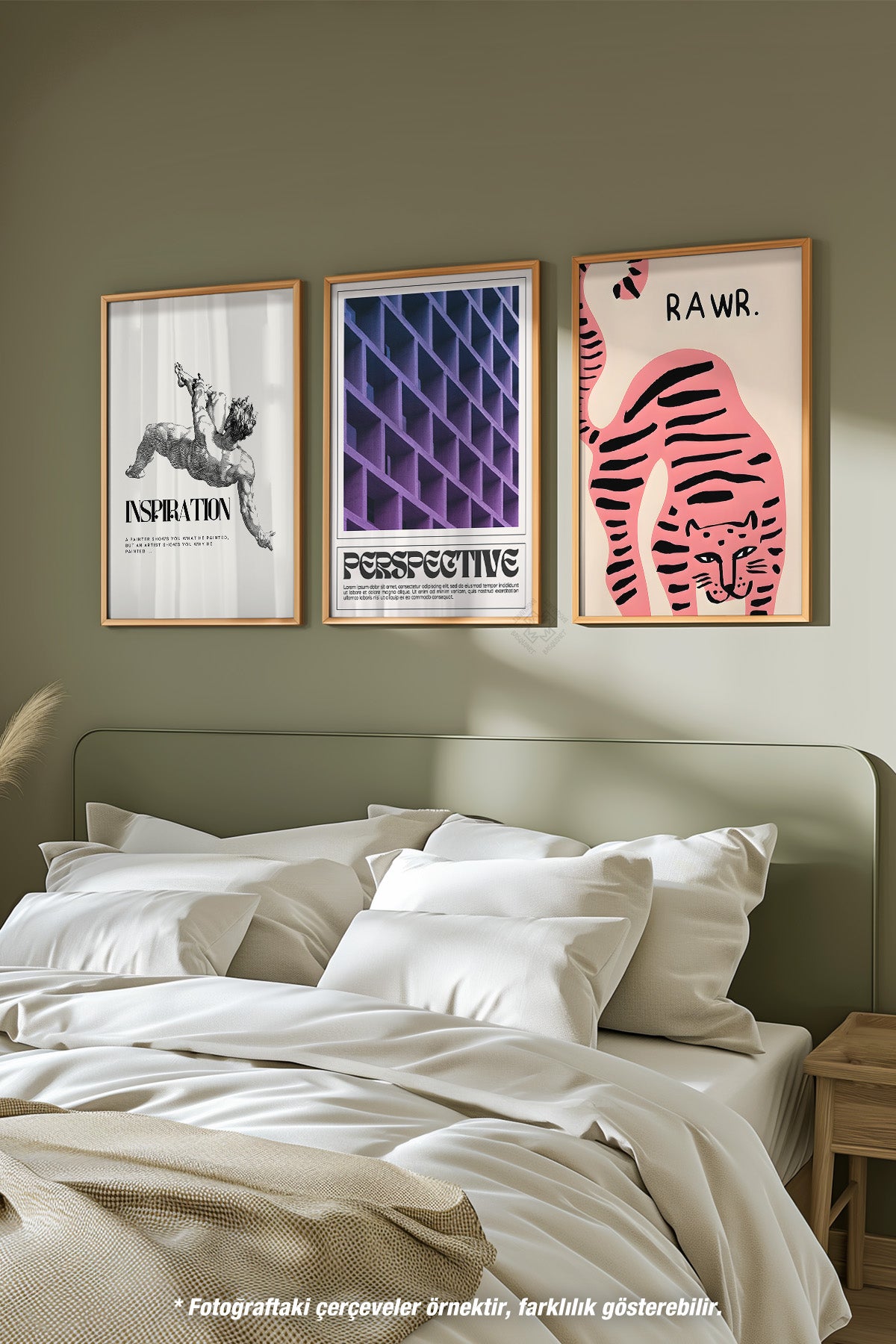 Modern 3'lü Ahşap Çerçeveli Poster, Tablo Seti No:50